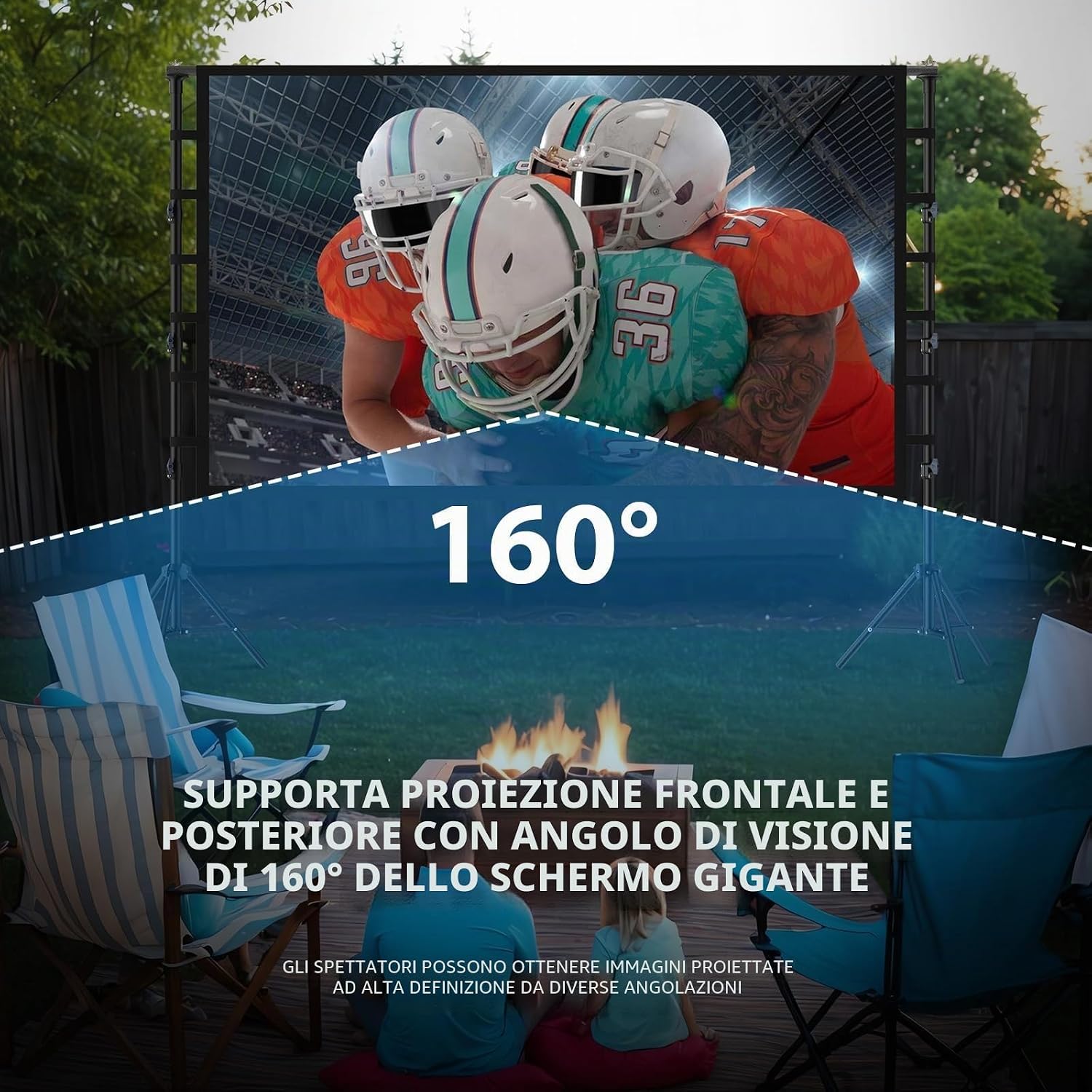 Detalle de Schermo per Proiettore LEORFI 150” con Treppiedi – Proiezione 4K/Full HD in Casa o in Outdoor