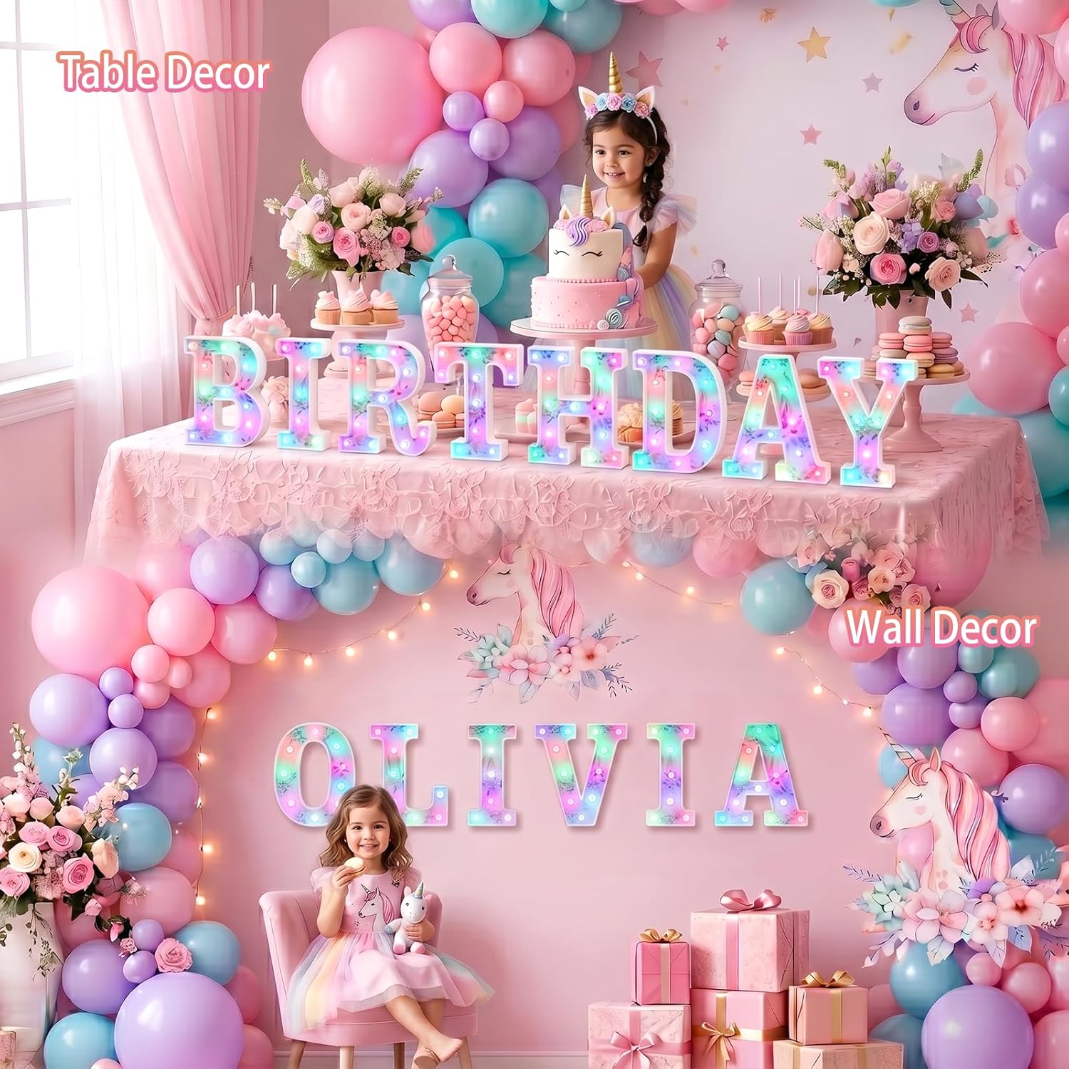 Thumbnail 4 de Unicorn Light Up Letters LED marquee sign with diamond design, 18 colour modes and remote