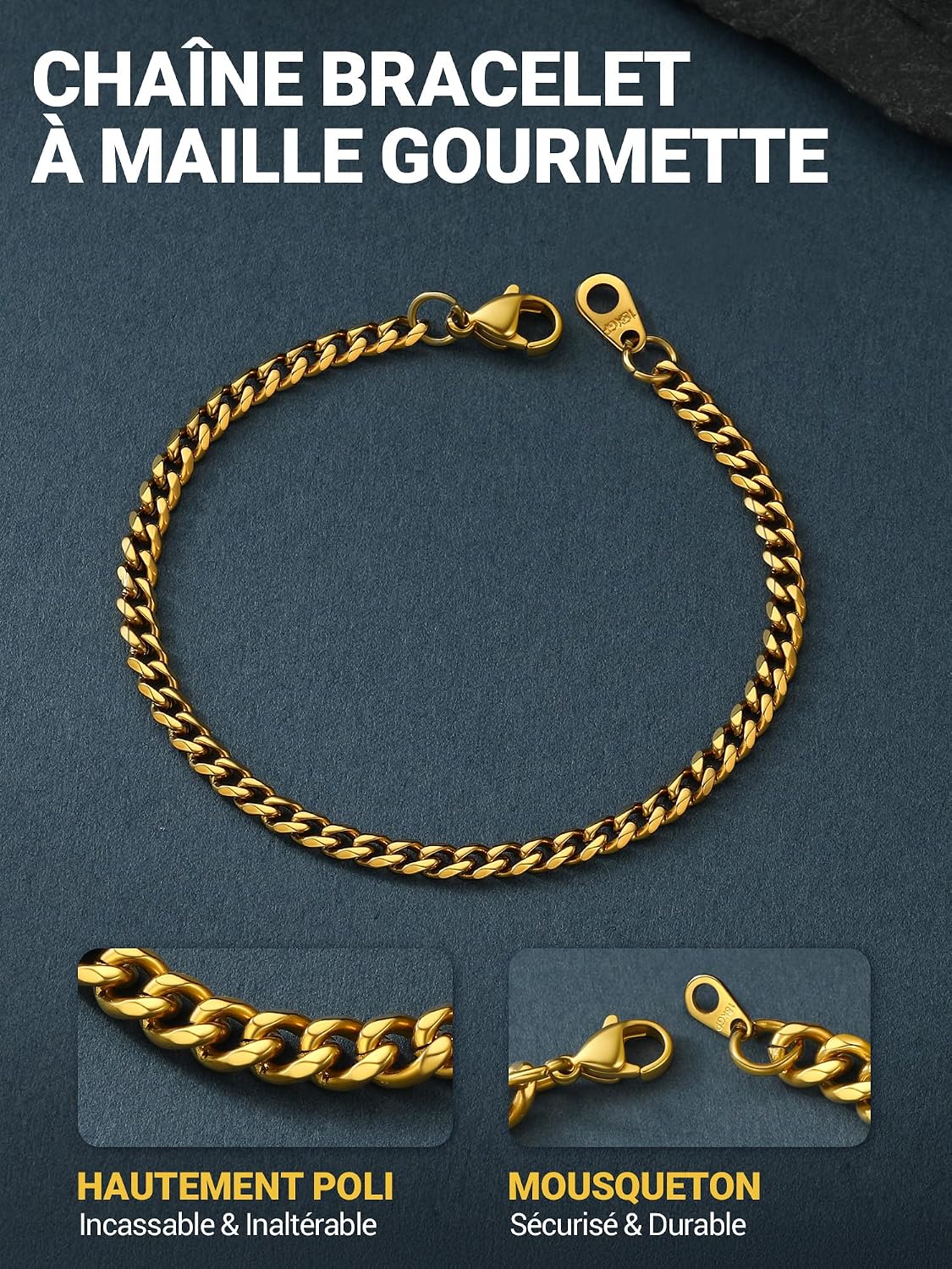Thumbnail 1 de PROSTEEL Gourmette maillons cubains en acier inox 316L (ou plaqué or/noir) 3 mm à 12 mm – bracelet chaîne homme & femme