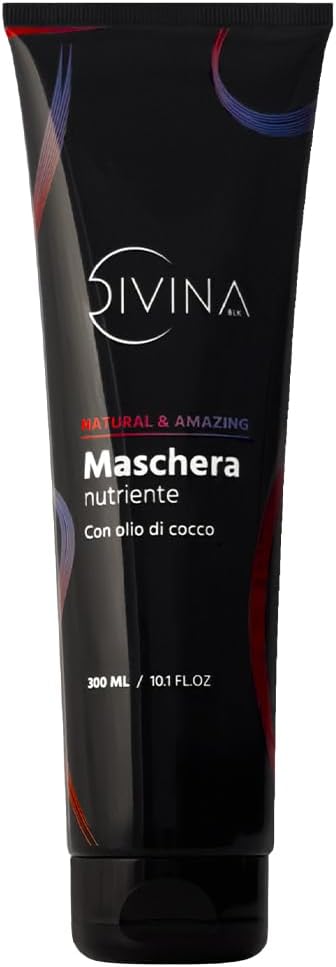 Detalle de Maschera nutriente con olio di cocco per capelli mossi, ricci, super-ricci, afro Natural&Amazing di DIVINA BLK (300ml)