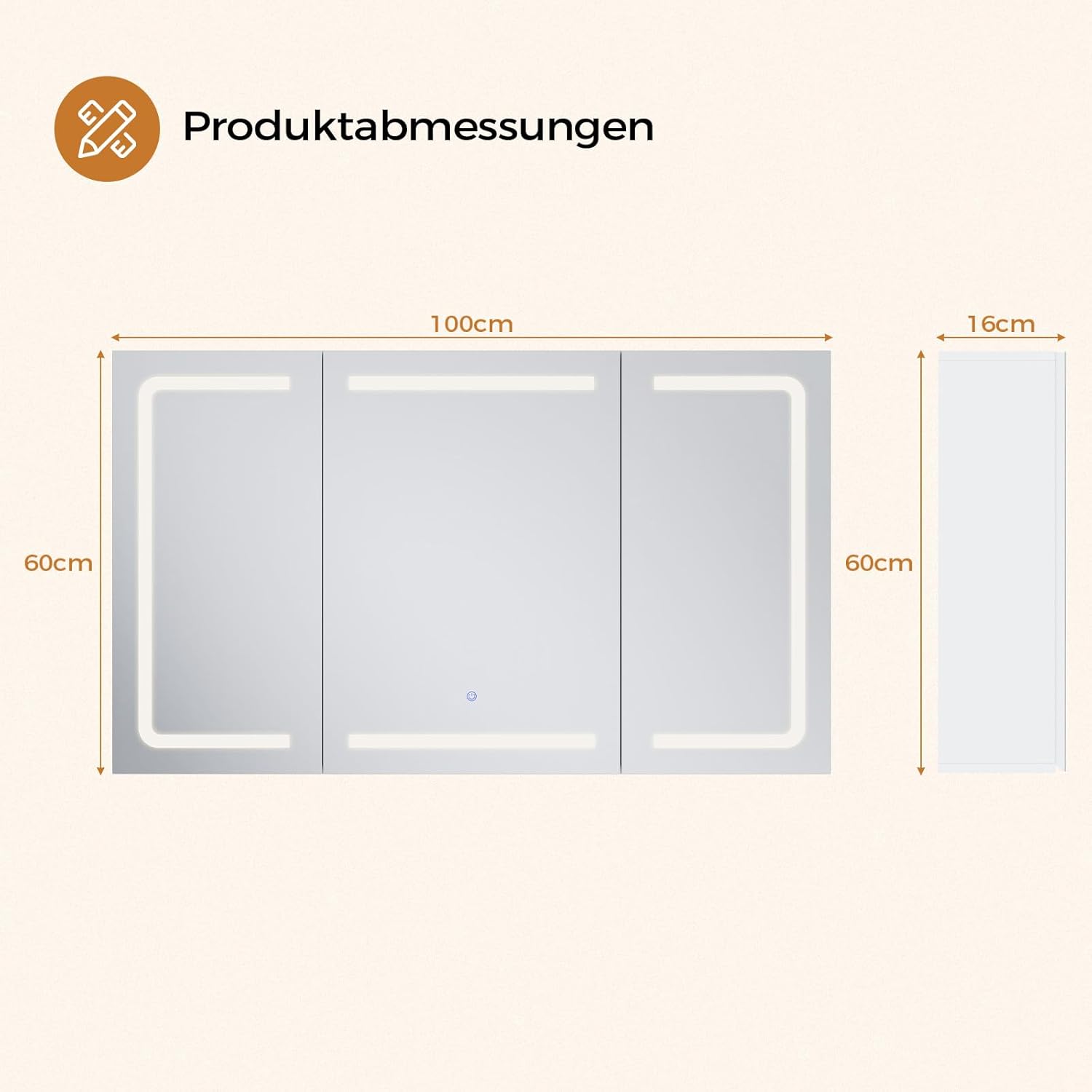 Thumbnail 1 de mojiasion Spiegelschrank Bad 100 cm breit mit LED-Beleuchtung, Steckdose & 3 Farbtemperaturen – Touch-Sensor, 60×100×16 cm