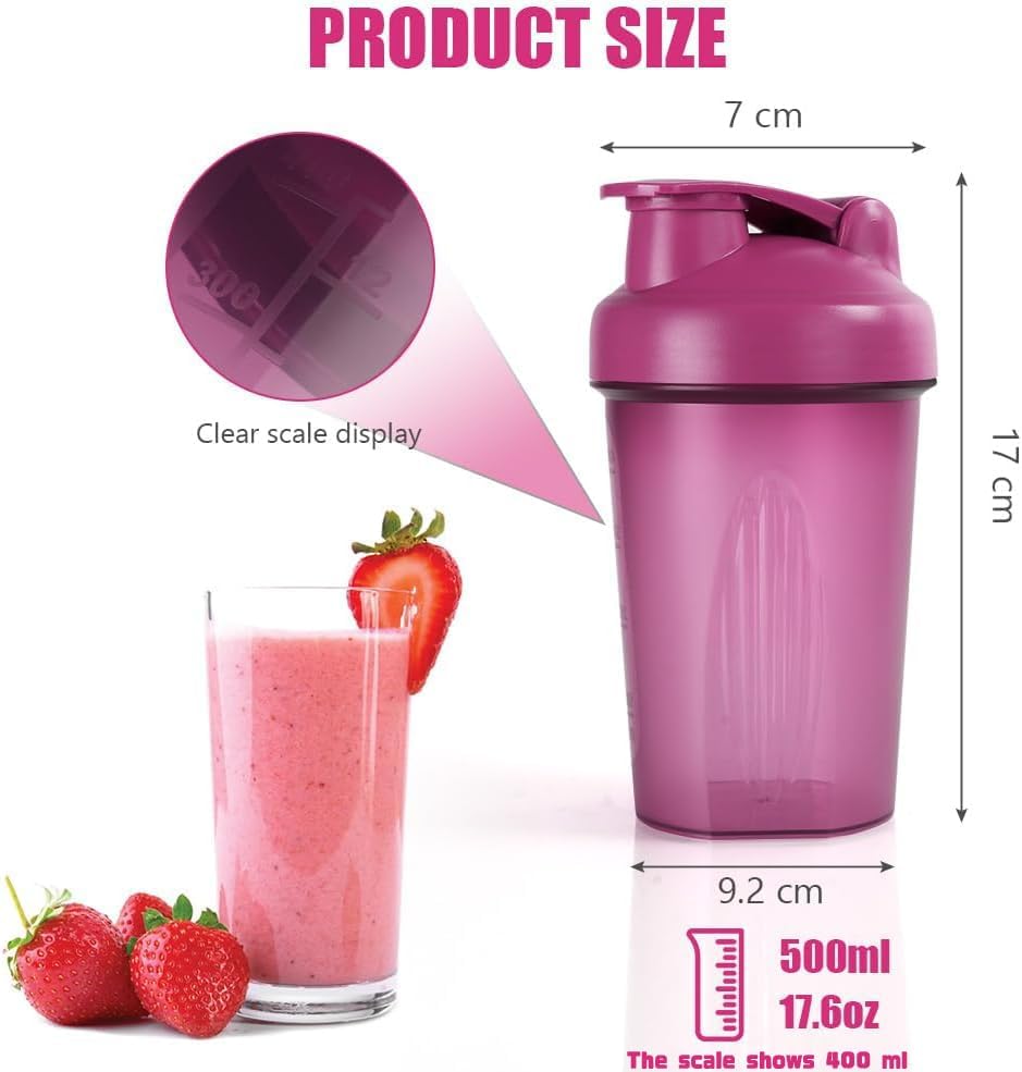 Detalle 2 de ACWOO 4230528 Protein Shaker Bottles, 500ml, Mixing Balls, BPA-Free