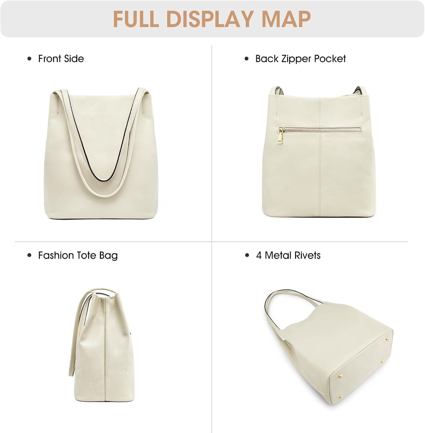 Detalle 2 de Kattee Genuine Leather Shoulder Tote Bag with Magnetic Closure (fits 9.7-inch tablet)