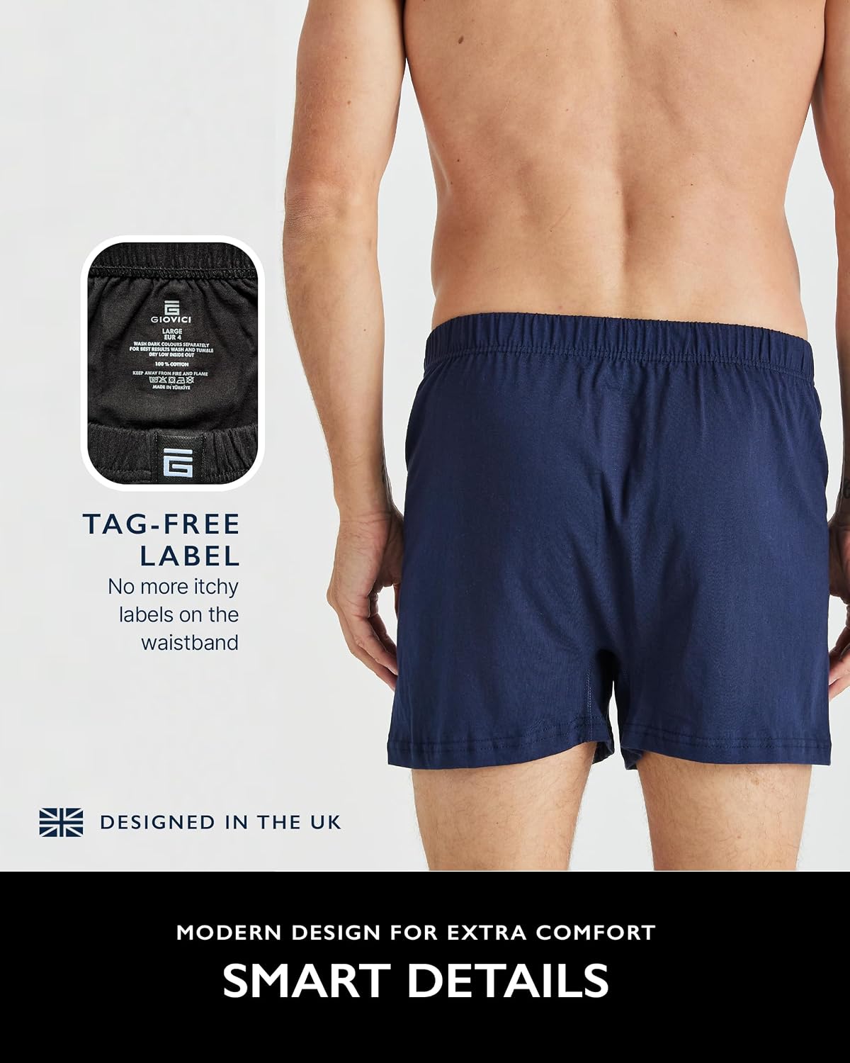 Thumbnail 3 de Giovici Mens Boxers Loose Fit – Super Soft Cotton Shorts with Button Fly