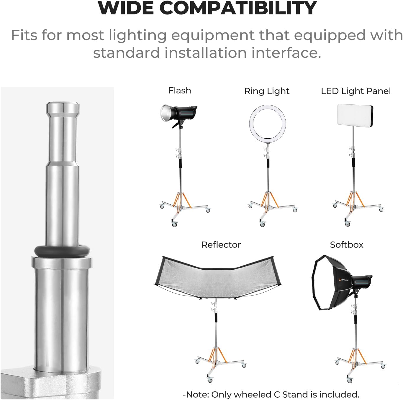 Detalle 1 de K&F CONCEPT Heavy Duty Light Stand with Casters (10.5ft/320cm Adjustable Tripod)