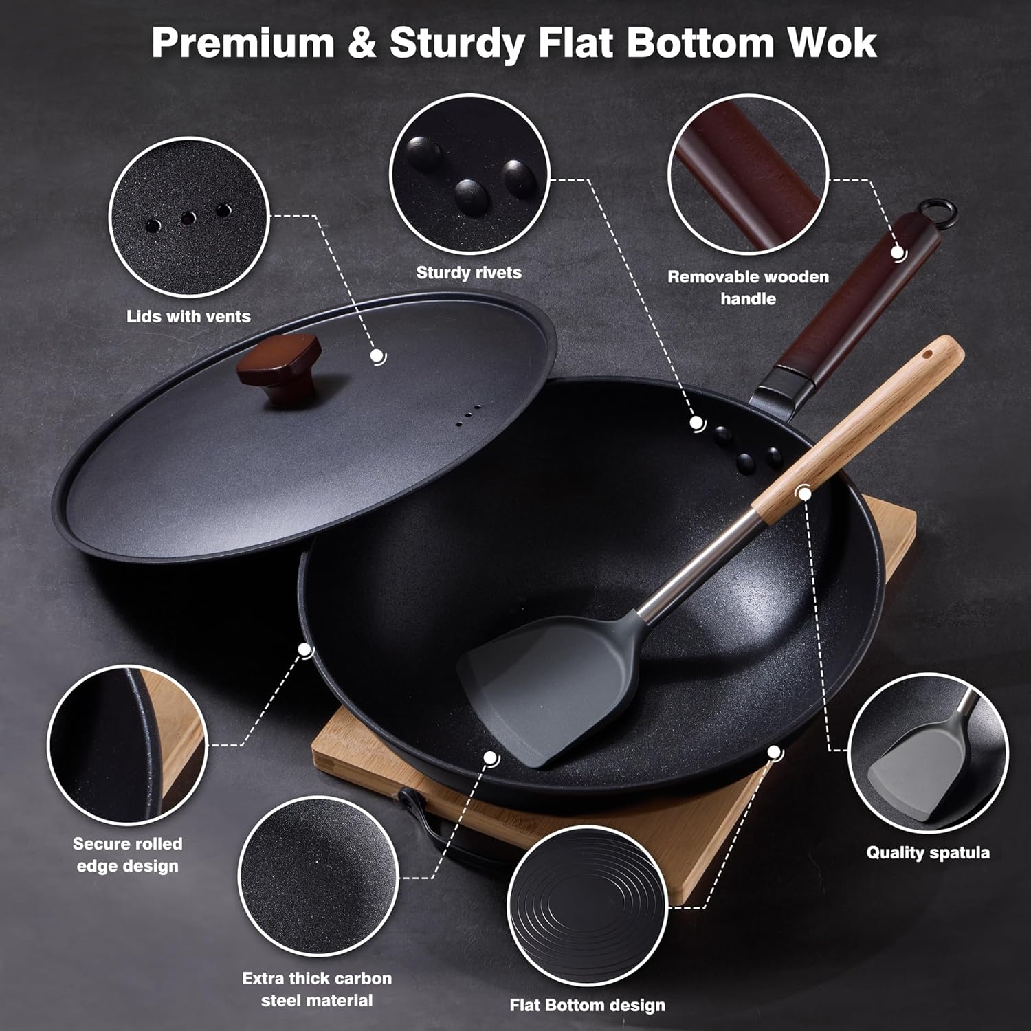 Detalle 2 de teewe Carbon Steel Wok 13-inch