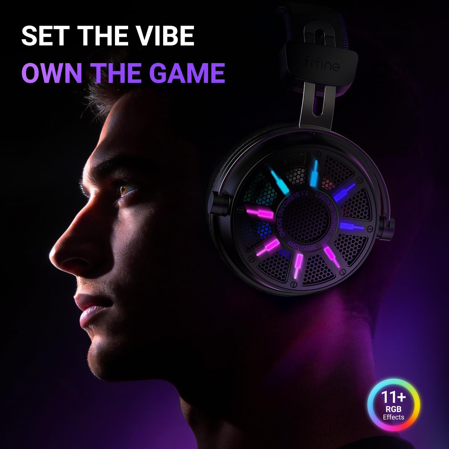 Thumbnail 4 de FIFINE H19BP Wired Open-Back Gaming Headset (7.1 Surround, RGB, USB Control Box) with Mic