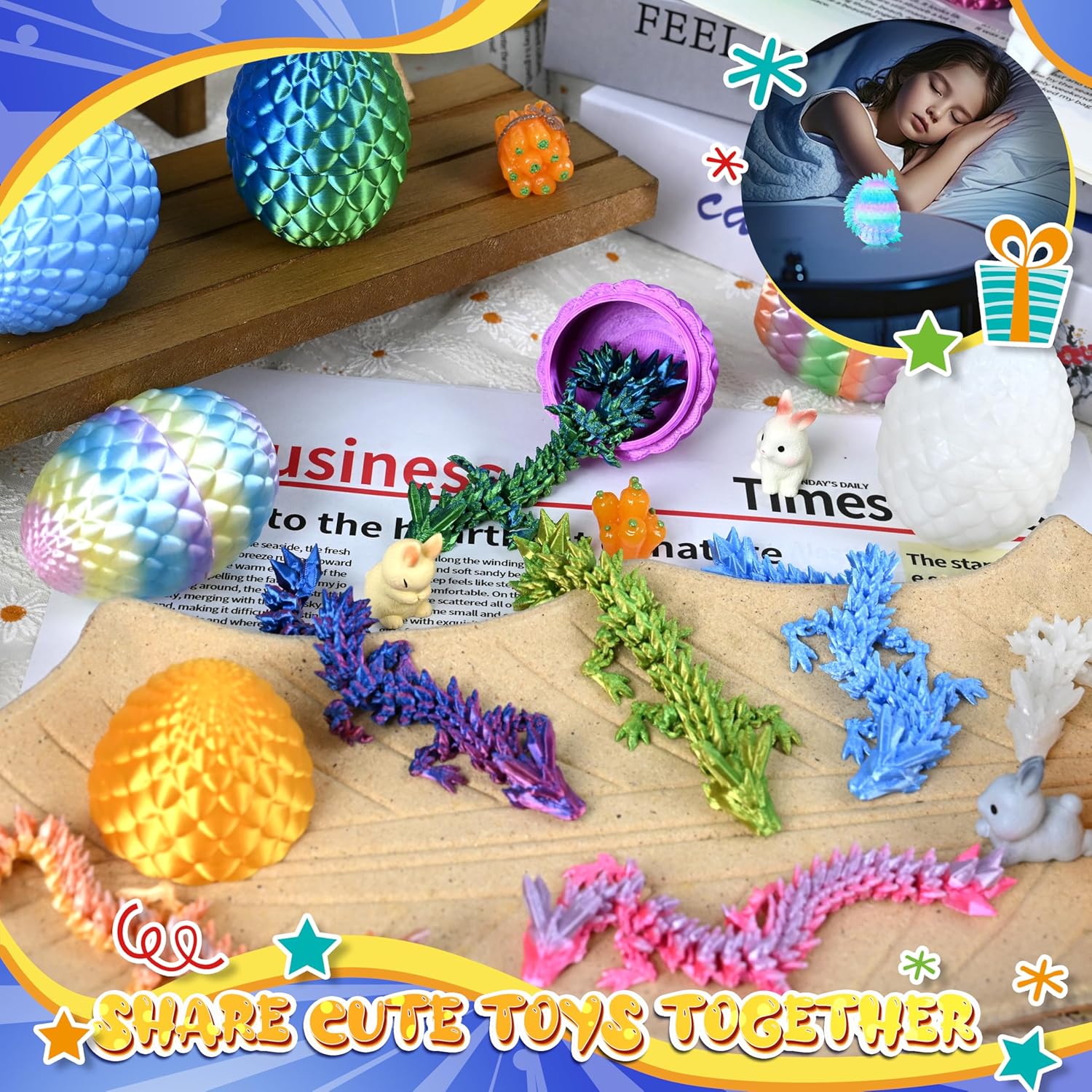 Detalle 2 de Drofex 24P 3D Printed Dragon Eggs Set (Mystery Crystal Dragon Egg) — Easter Basket Stuffers