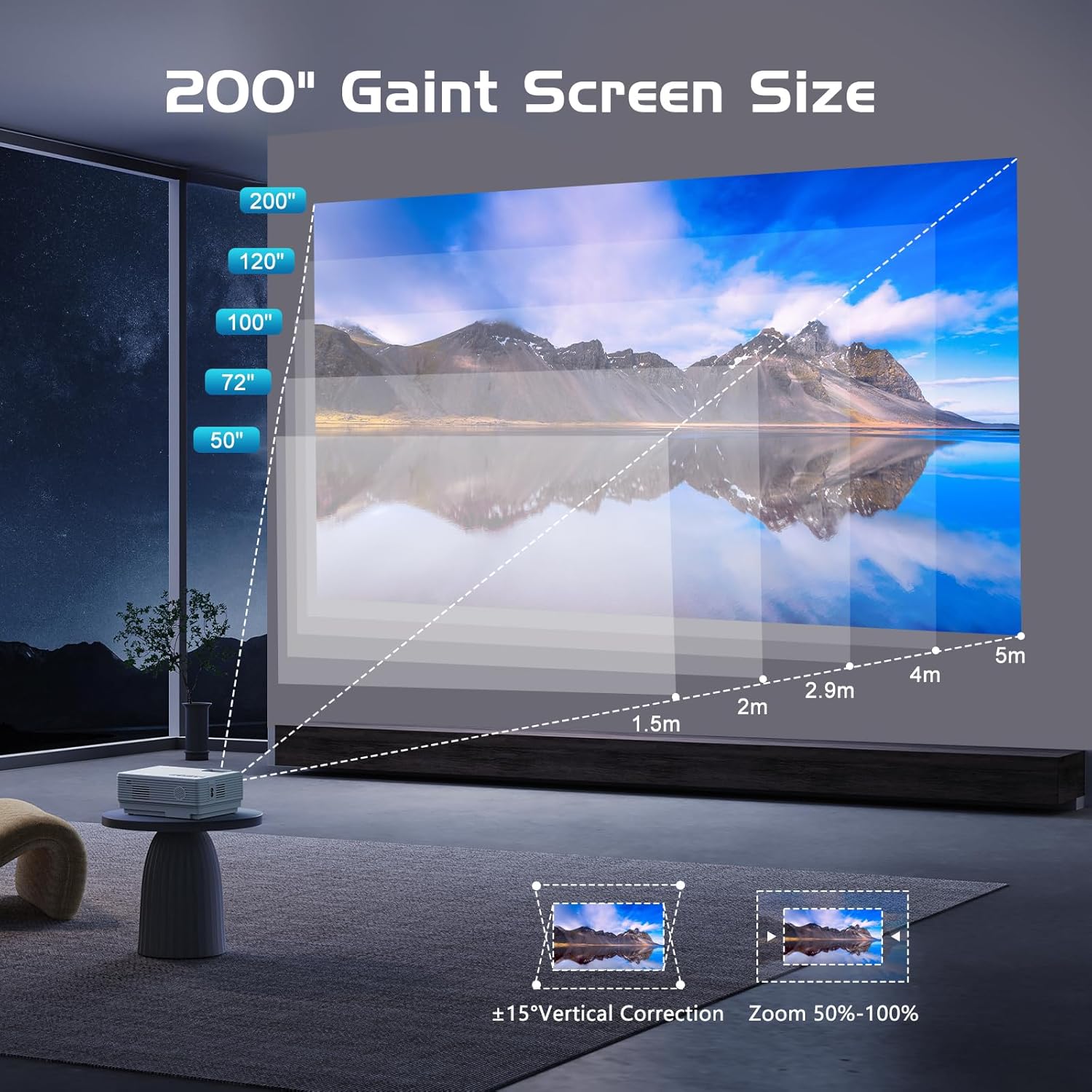 Detalle 2 de PANSEBA 1080P Mini Projector with Screen