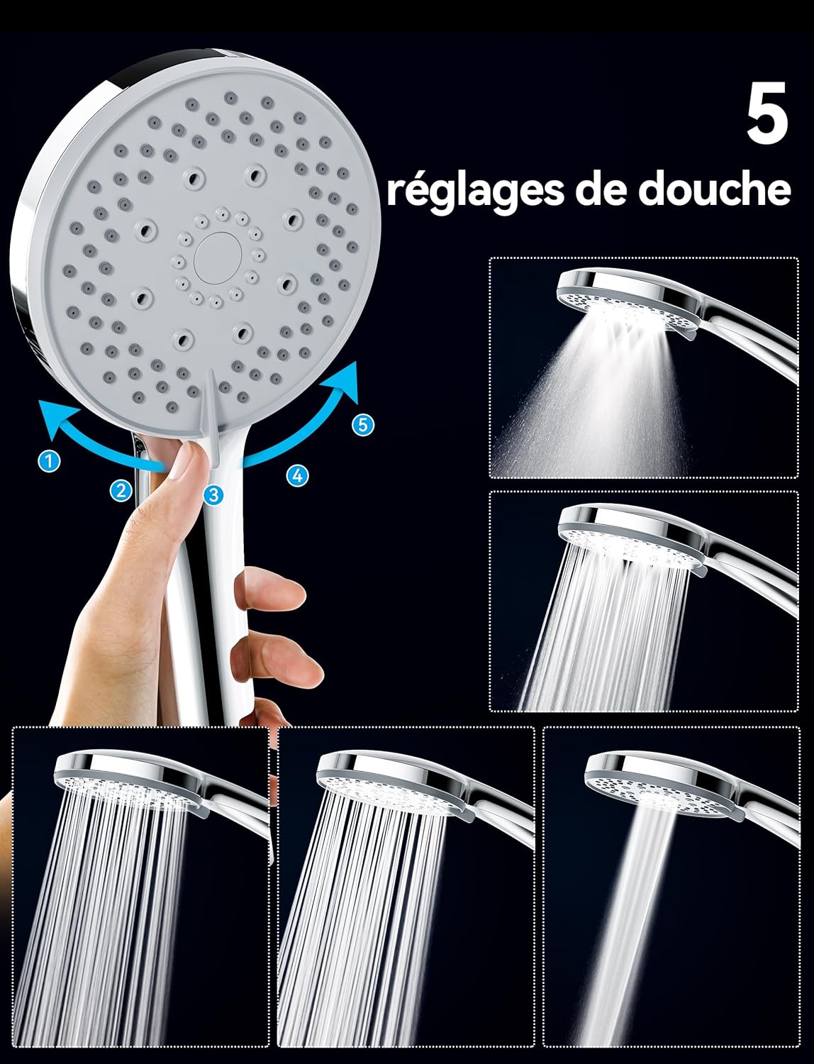 Thumbnail 2 de Pommeau de douche haute pression dothnix avec tuyau 1,5 m – 5 modes