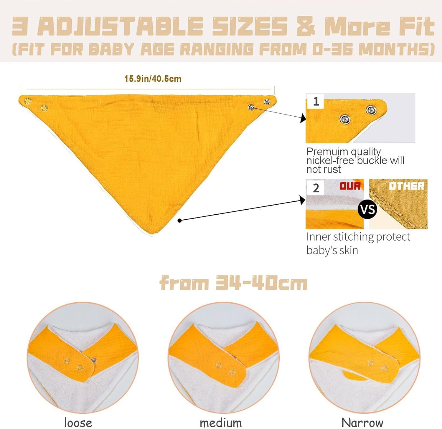 Thumbnail 4 de NISXABEBE Muslin Baby Bandana Bibs 6 Pack with Adjustable Nickel-Free Snaps