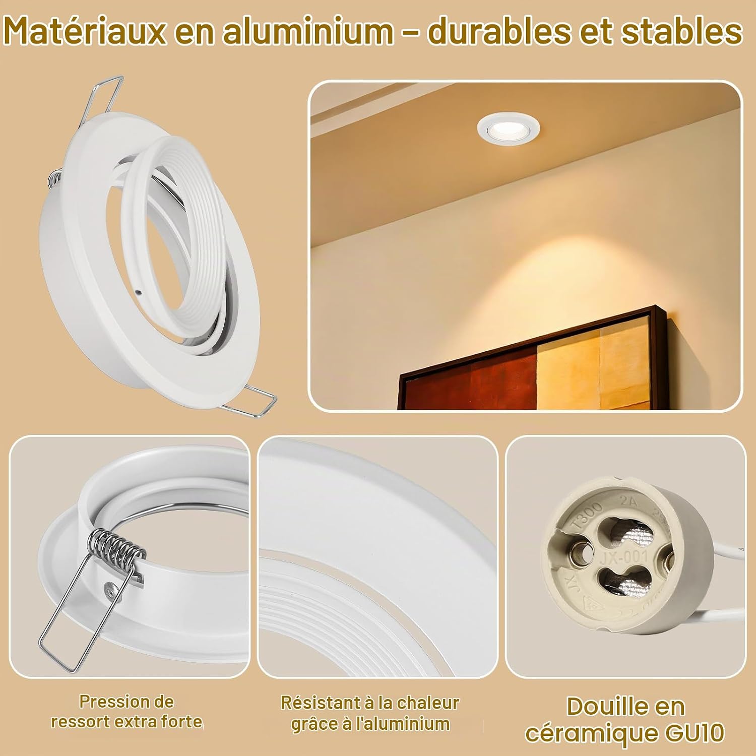 Detalle de Dehobo D0910 GU10-inbouwspots, set van 6 in wit aluminium, 30° draaibaar