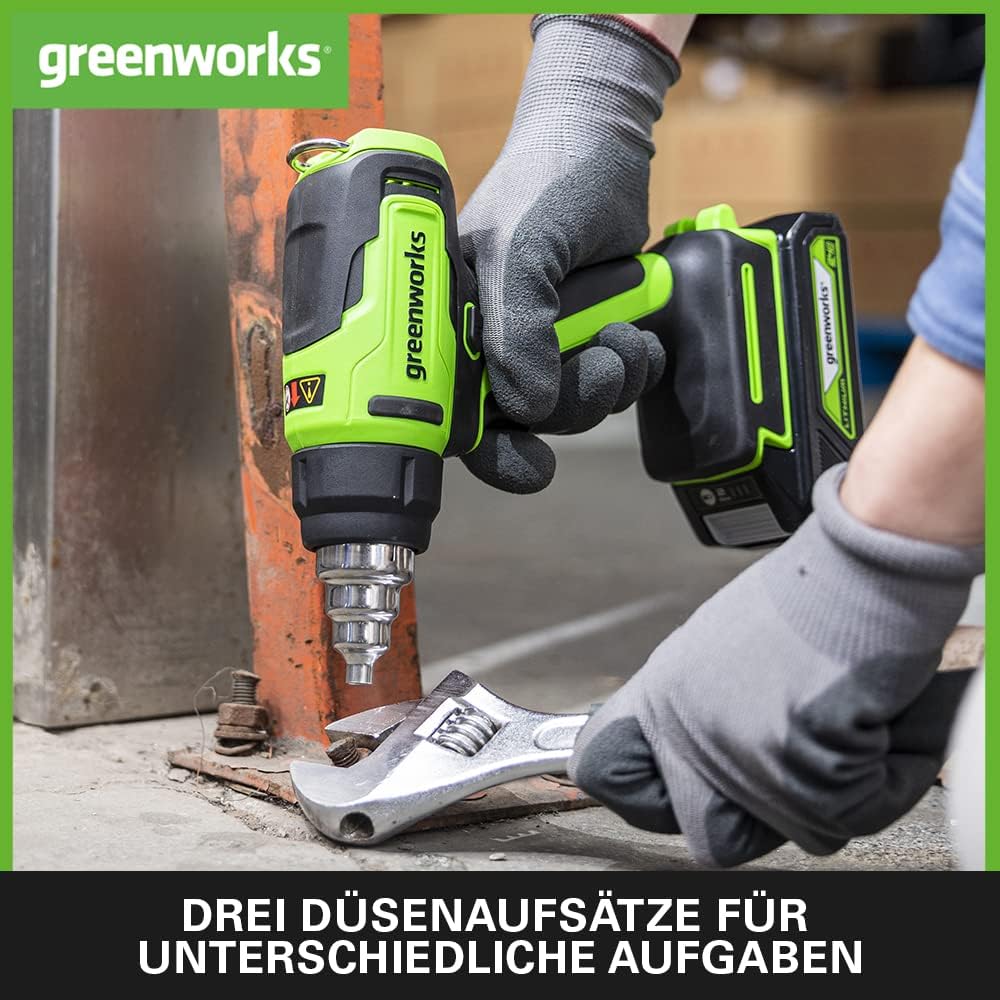 Thumbnail 3 de Greenworks Tools Akku-Heißluftpistole G24HG (G24, 24 V) – 3 Düsen, 9 Sekunden Aufwärmzeit, LED