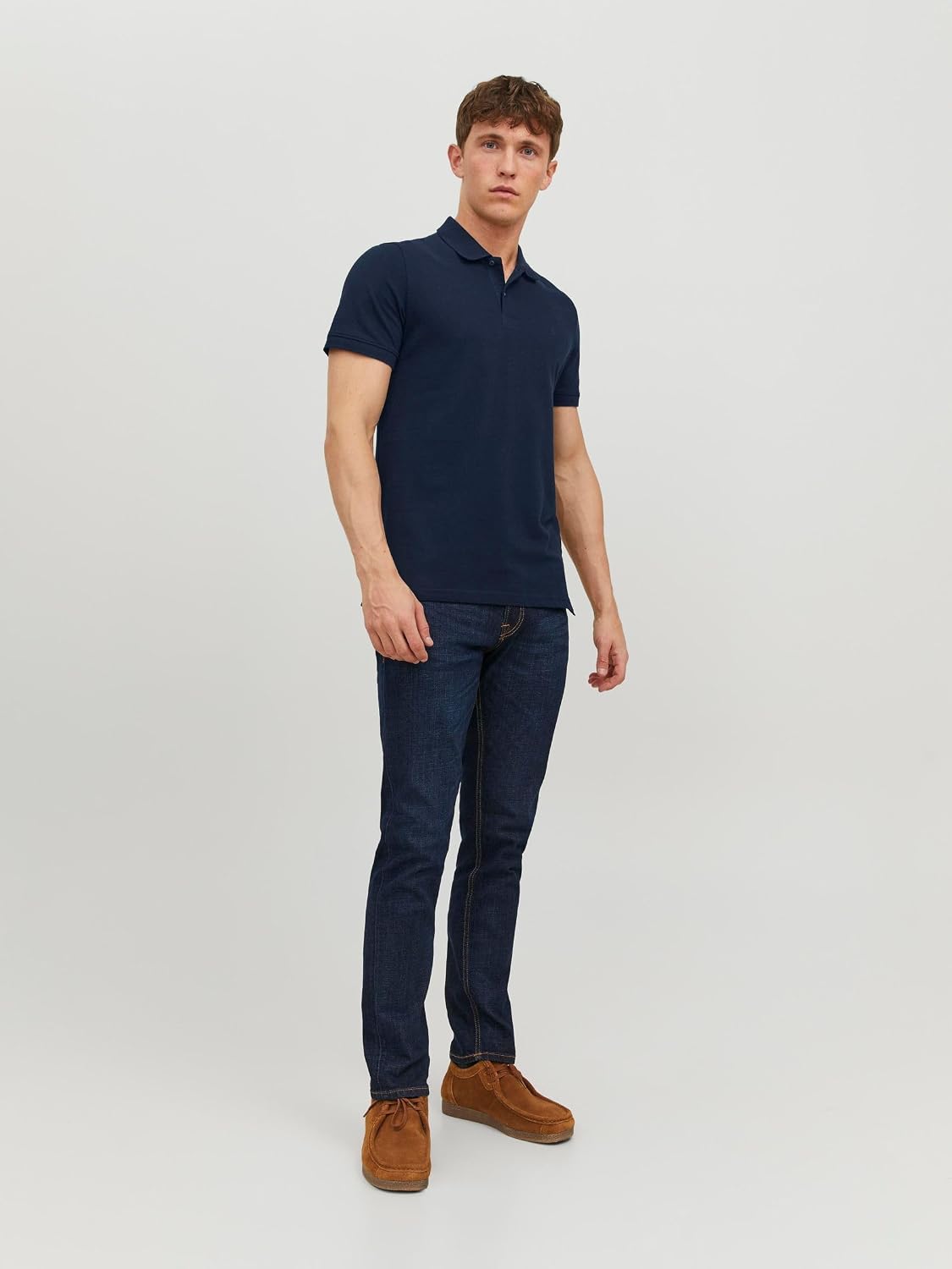 Detalle de JACK & JONES Herren Poloshirt Einfarbig aus Baumwolle