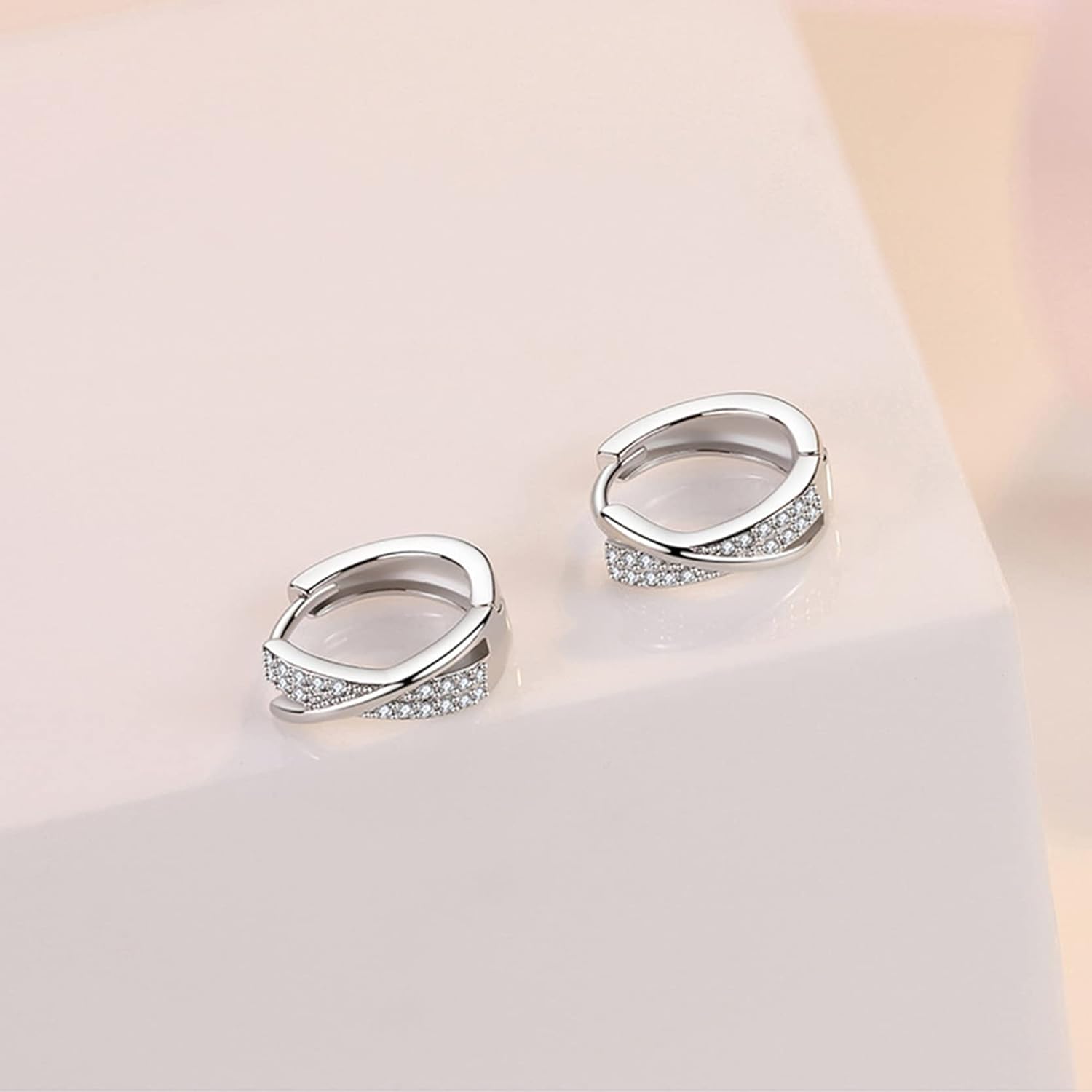 Thumbnail 2 de Creolen Silber 925 mit Zirkonia (10 mm) – kleine Huggie-Ohrringe zum Schlafen für Damen & Mädchen