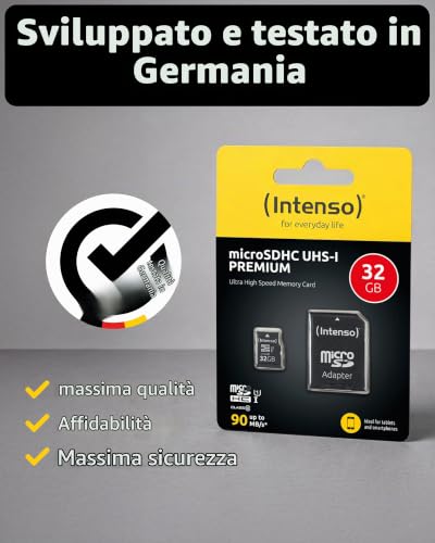 Detalle de Intenso Premium Scheda di Memoria microSDHC da 32 GB Class 10 UHS-I (con Adattatore SD)