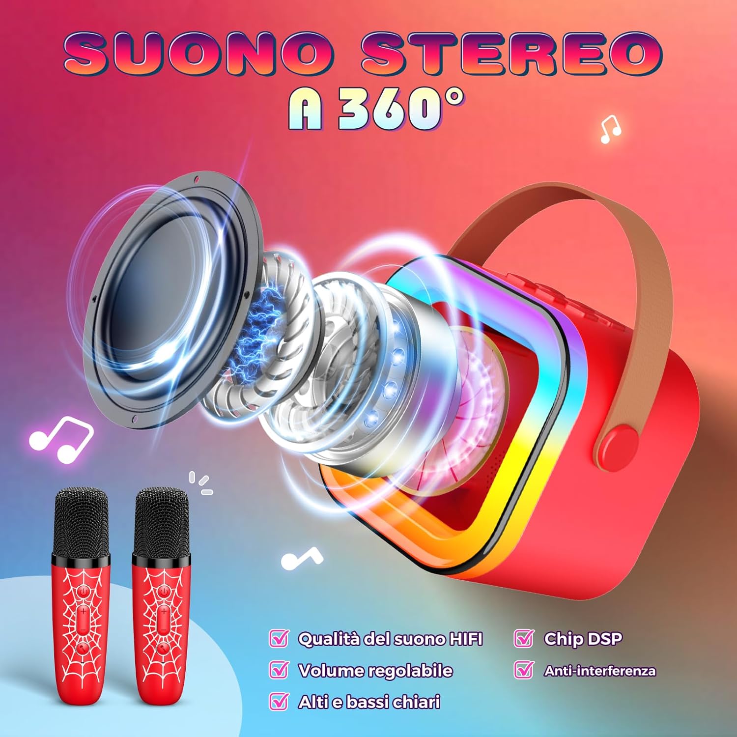 Detalle 2 de Braxel: macchina per karaoke per bambini con microfoni wireless e luci LED – divertimento KTV a casa