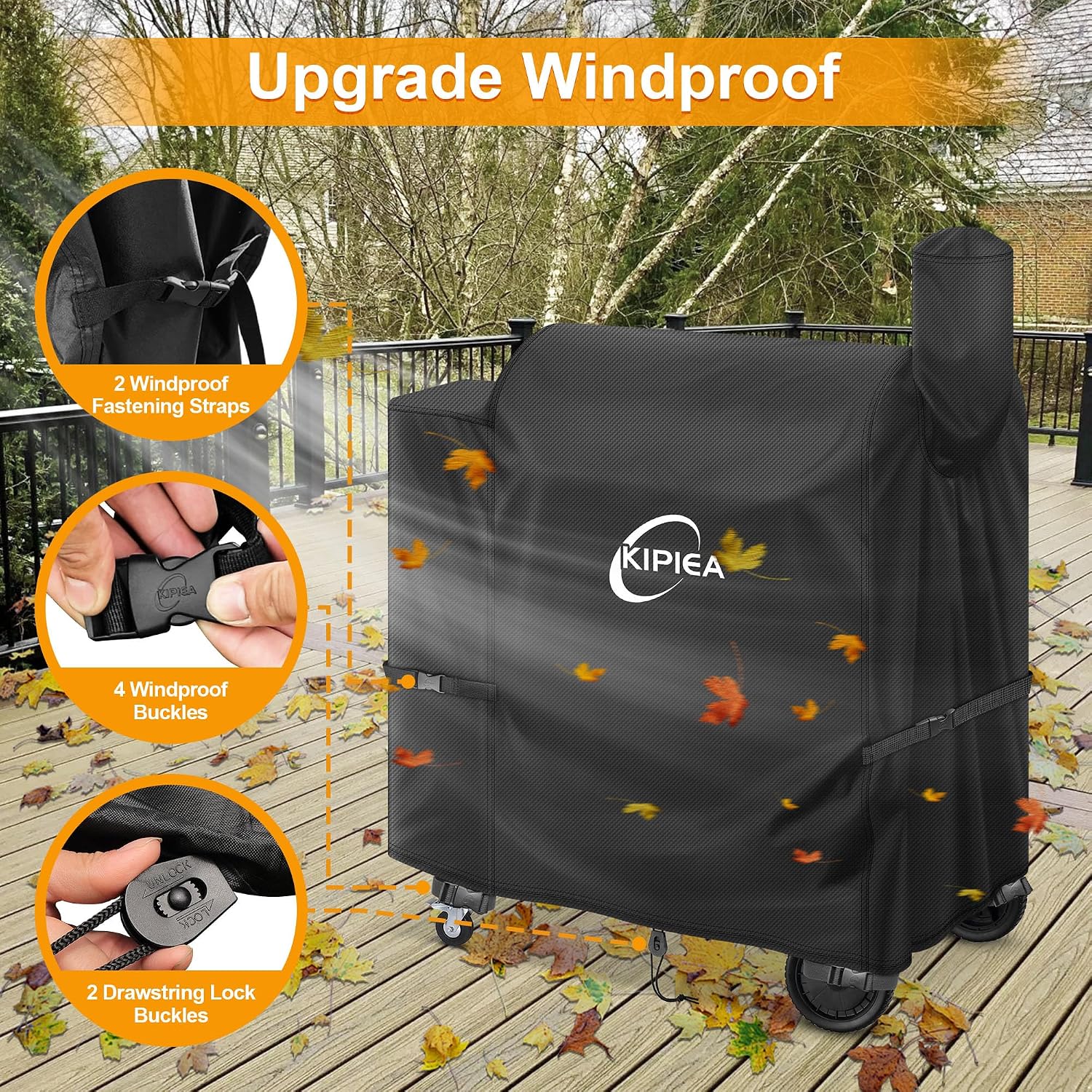 Detalle de Kipiea B5-3-B1 Pellet Grill Cover, 500D Oxford Fabric, Waterproof