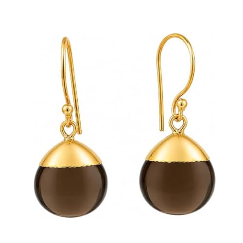 Detalle de GEMPIRES Nature’s Treasure Smoky Quartz Teardrop Earrings – Gold Plated, Hypoallergenic Handmade Gift