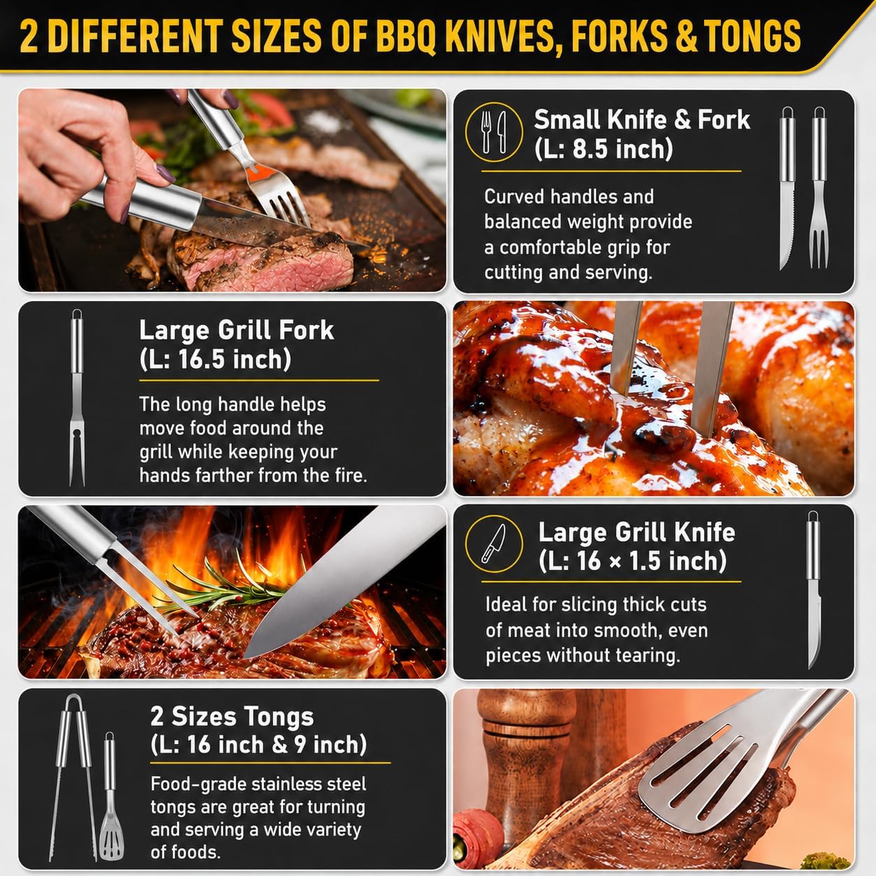 Detalle de TAIMASI BBQ-34 Grill Tool Set, 16-Inch Stainless Steel, Thermometer and Grill Mats