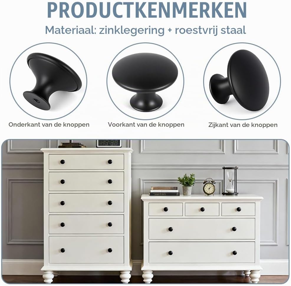 Detalle de OSDUE P2-CTBSBLACKW251017-FBA meubelknoppen, zwart, rond, 30 mm, 12 stuks