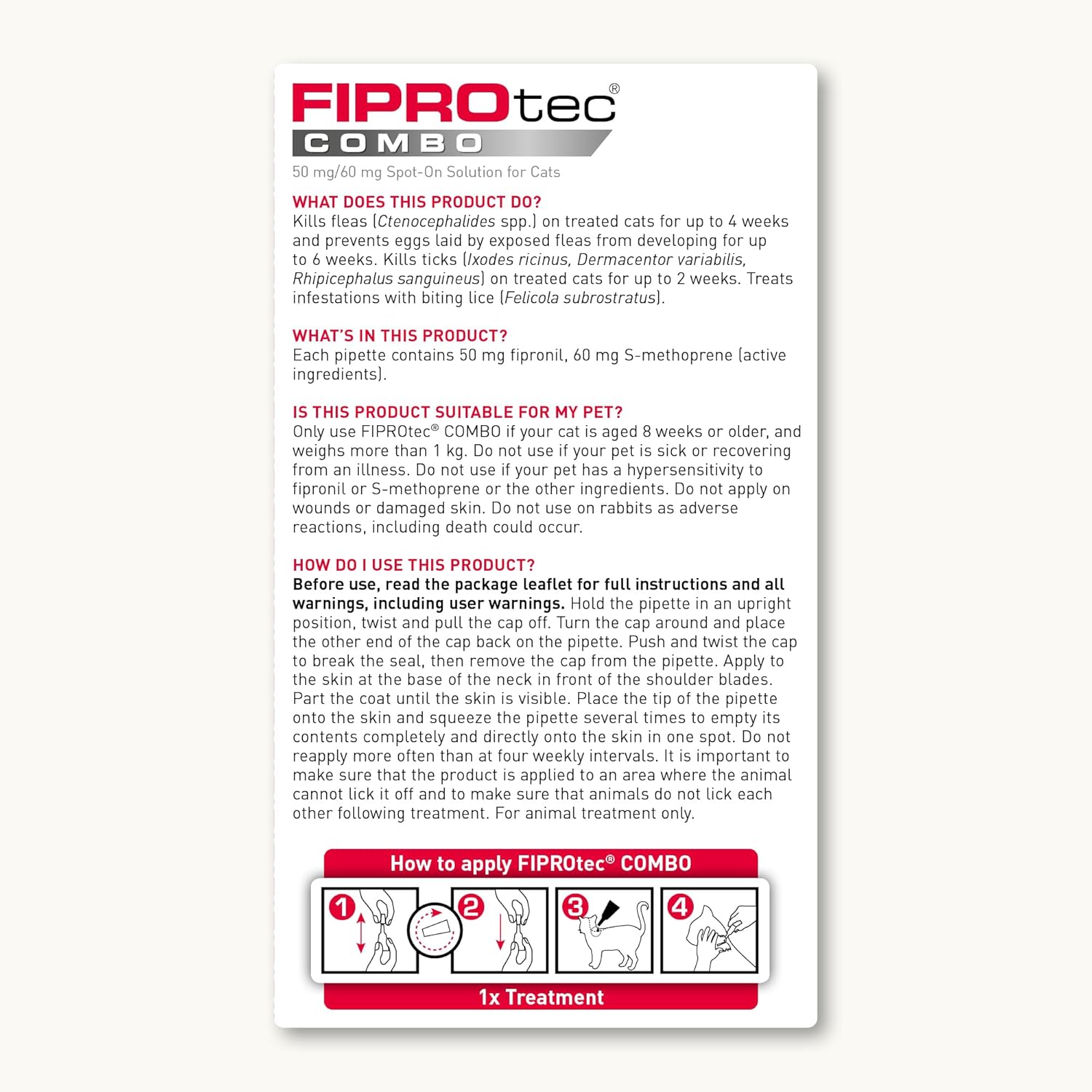 Detalle 2 de Beaphar FIPROtec COMBO for Cats – 3 PIPETTES: Vet-Strength Flea, Tick & Egg Control