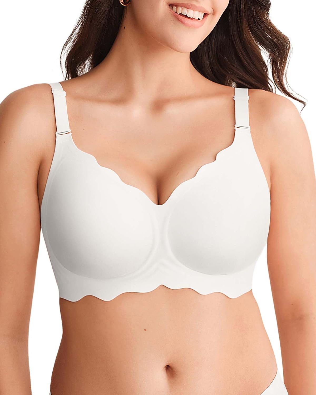Detalle de SHARICCA Glatter BH Damen Ohne Bügel Tiefem V-Ausschnitt Push Up Bralette – nahtlos, bequem und formgebend