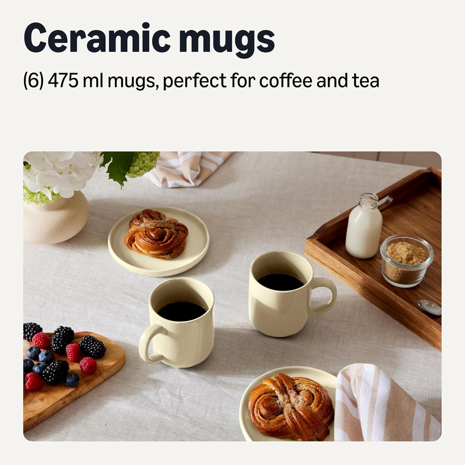Thumbnail 1 de Amazon Basics Glazed Stoneware Coffee Mugs, 6-Piece Set – 473ml, Ivory