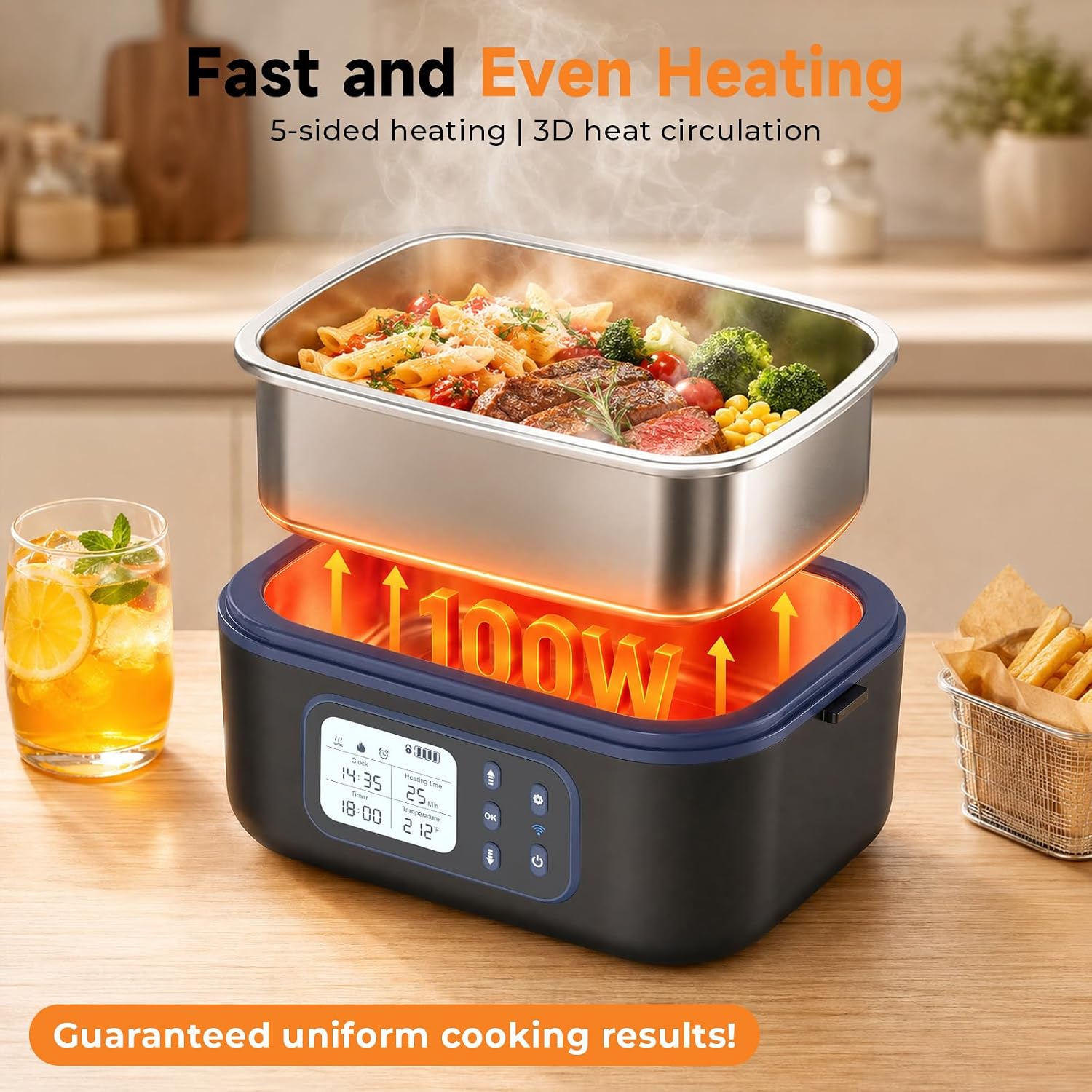 Detalle 2 de FYY Cordless Electric Lunch Box, 1.5L Stainless Steel with App Control