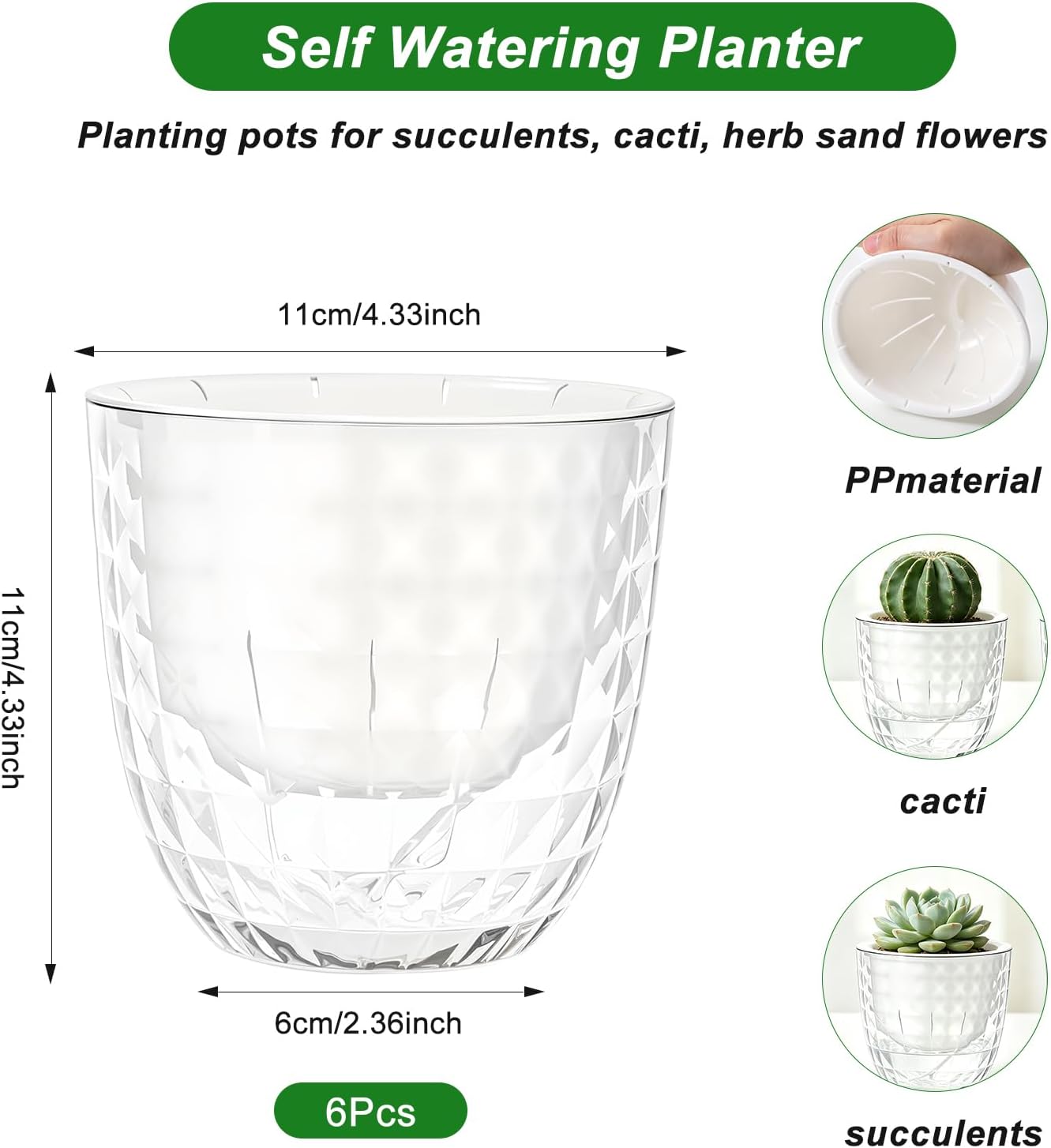 Detalle 2 de Yimomoyi Self-Watering Plant Pots, 11 cm
