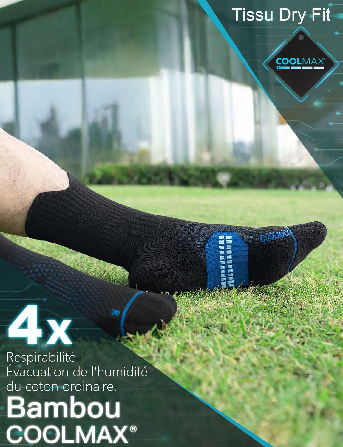 Detalle de Juclise chaussettes de course à pied en bambou Coolmax pour homme, compression 15–20 mmHg