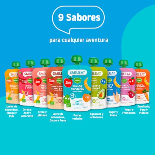 Detalle de Smileat Pack de 10 Pouch de Frutas Ecológicas – Sin sal ni azúcar añadido, sin gluten