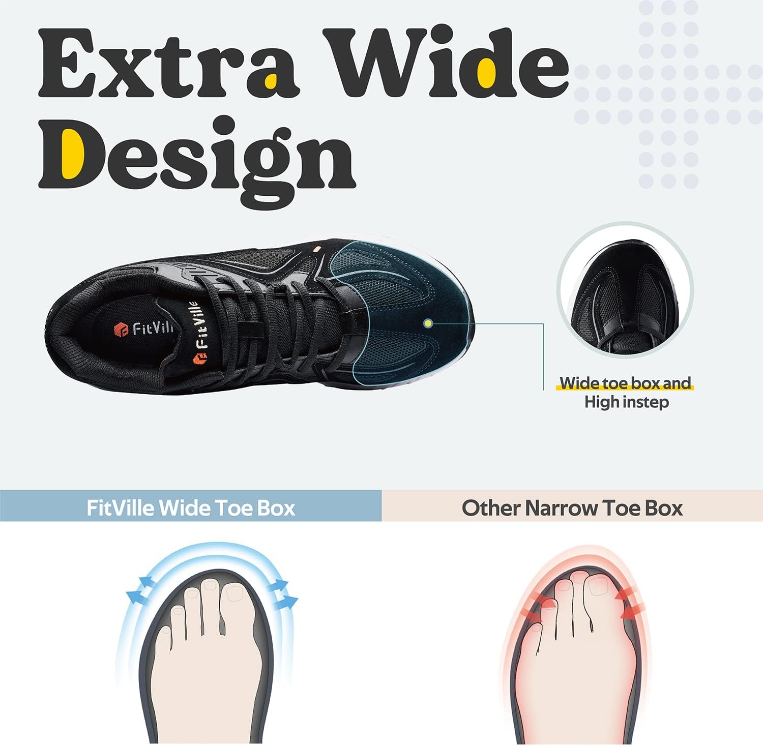 Thumbnail 3 de FitVille Mens Extra Wide Fit Trainers: Comfortable Running Sneakers for Flat Feet