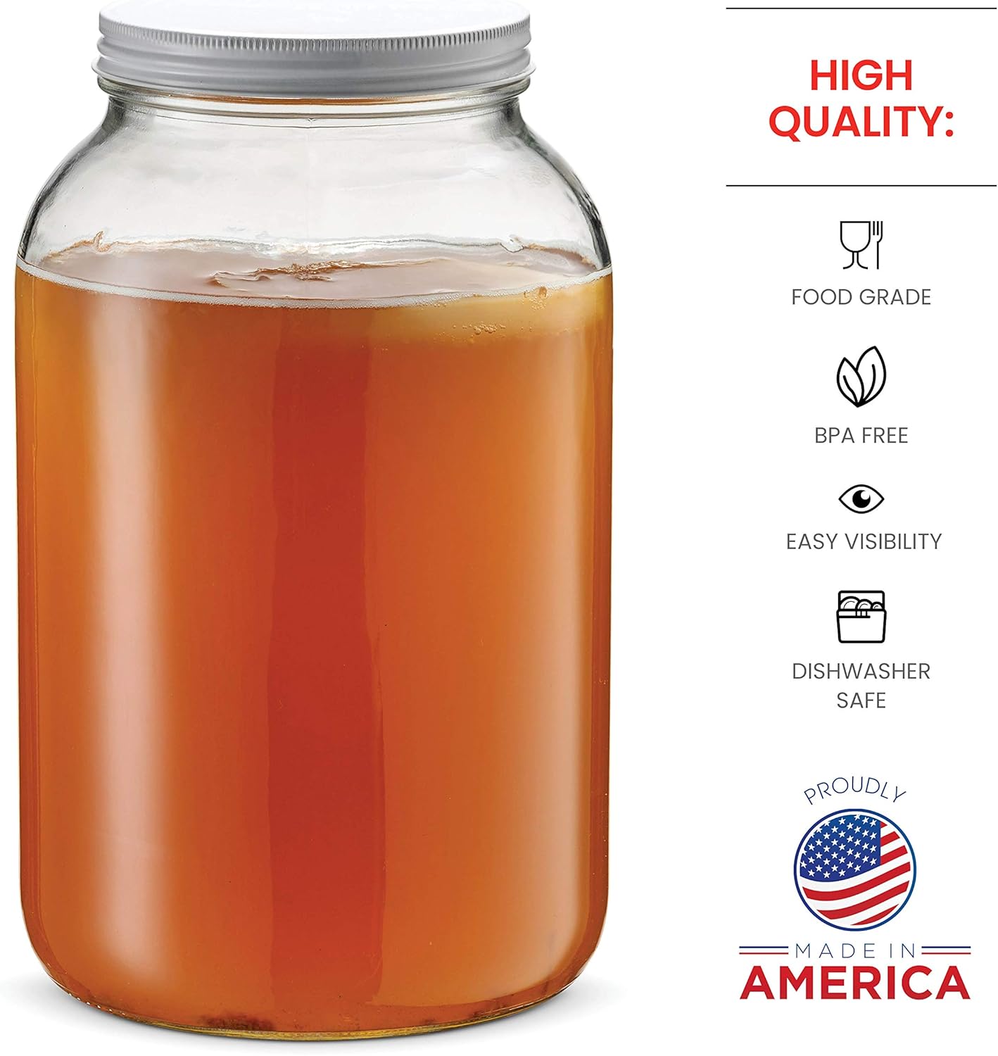 Detalle de 1 Gallon Glass Jar with Lid – 2 Pack, Wide Mouth, Airtight Metal Lids, BPA-Free & Dishwasher Safe