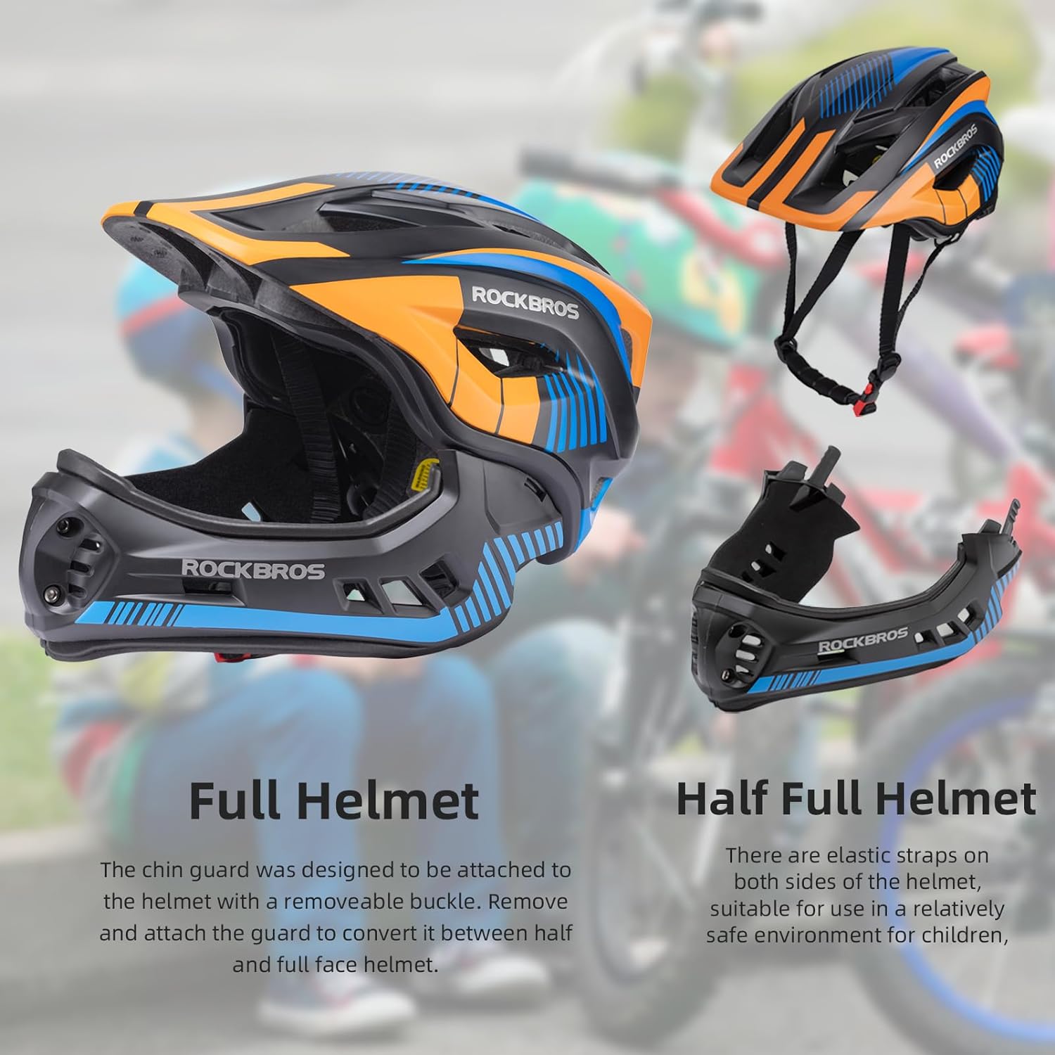 Detalle de ROCKBROS Kids Full Face Helmet: Lightweight 2-in-1 Protection for Active Young Riders