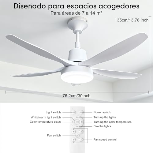 Detalle de Ventilador Techo con Luz LED 76 cm Joyshie (4 velocidades, Luz 3CCT 18W, Mando a Distancia y Temporizador)