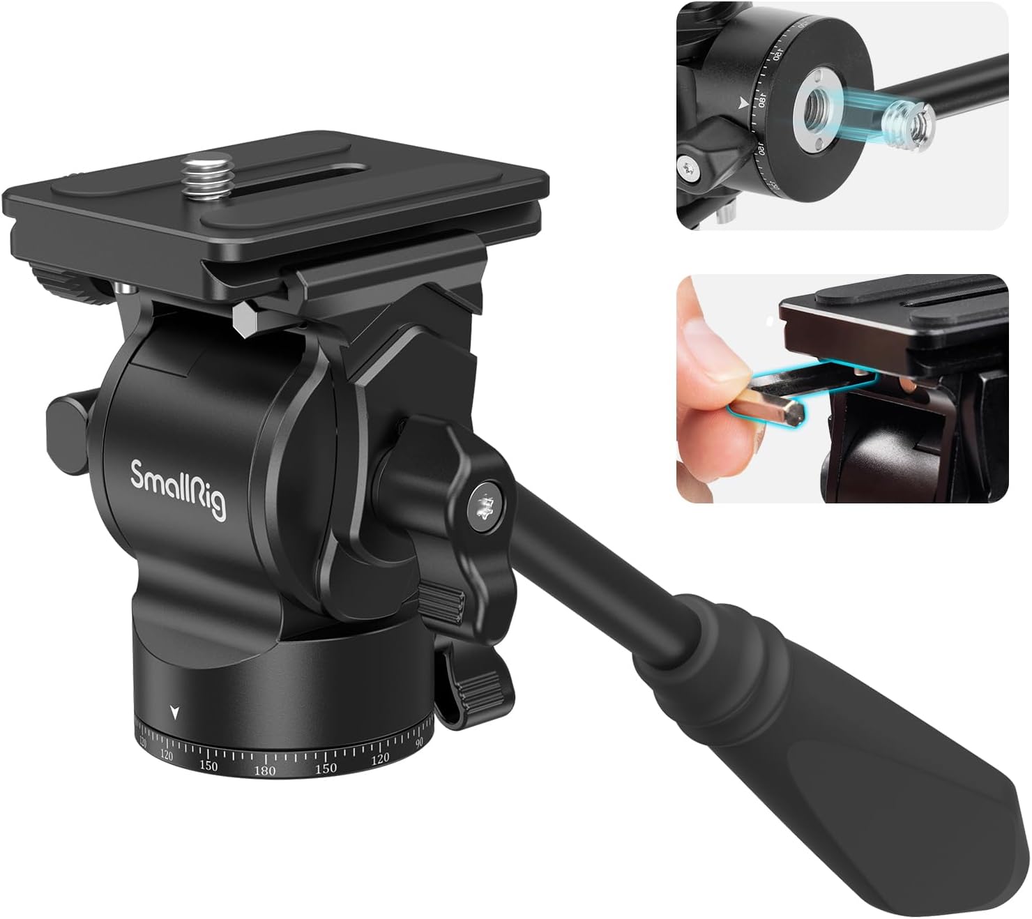 Detalle de SmallRig Selection 3259B compacte videokop met Arca-Swiss-plaat en 3 kg draagvermogen