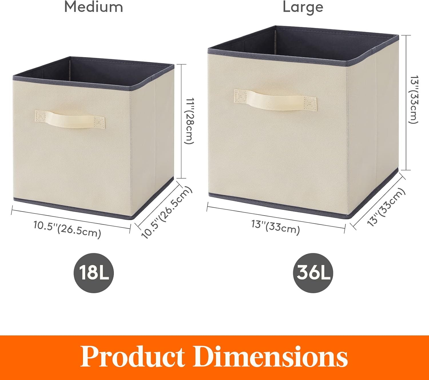 Detalle de Lifewit Fabric Storage Boxes, Pack of 6, 33 x 33 x 33 cm, 36 L, Khaki