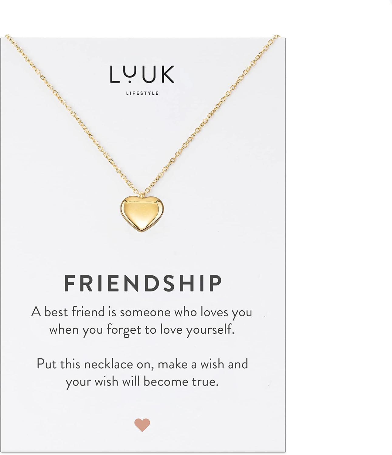 Detalle de LUUK LIFESTYLE Collana in acciaio inox con ciondolo Heart Friendship (50 cm) – versione oro, argento o oro rosa