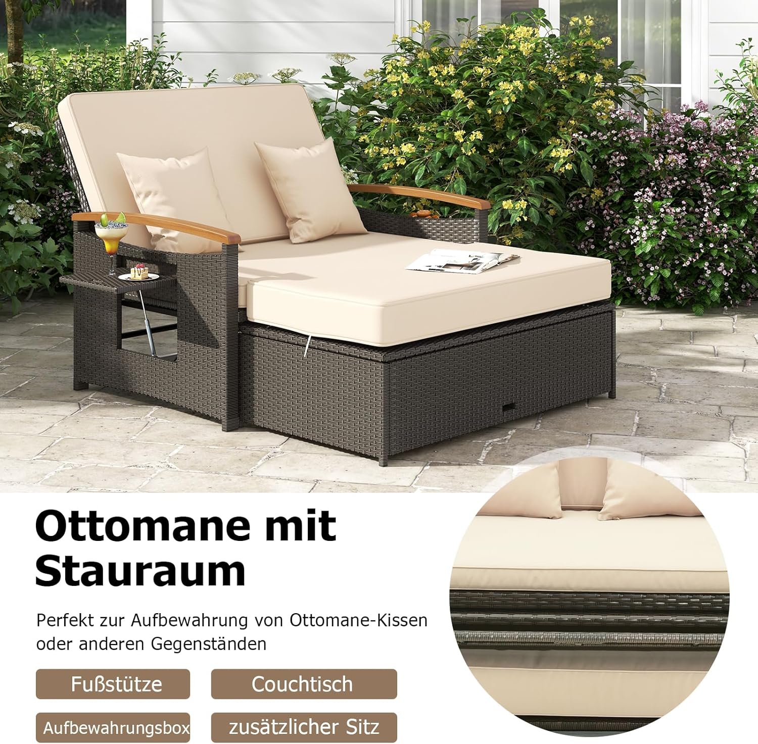 Detalle de GIANTEX Gartenlounge Outdoor Sofa – 3-in-1 Lounge Möbel für zwei Personen