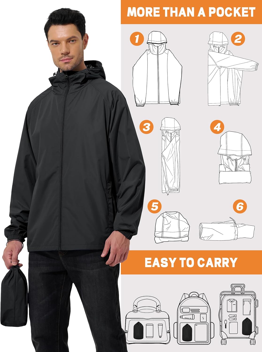 Thumbnail 4 de UIQUR Men’s Rain Jacket Windbreaker Waterproof Hooded Raincoat (Lightweight & Packable)