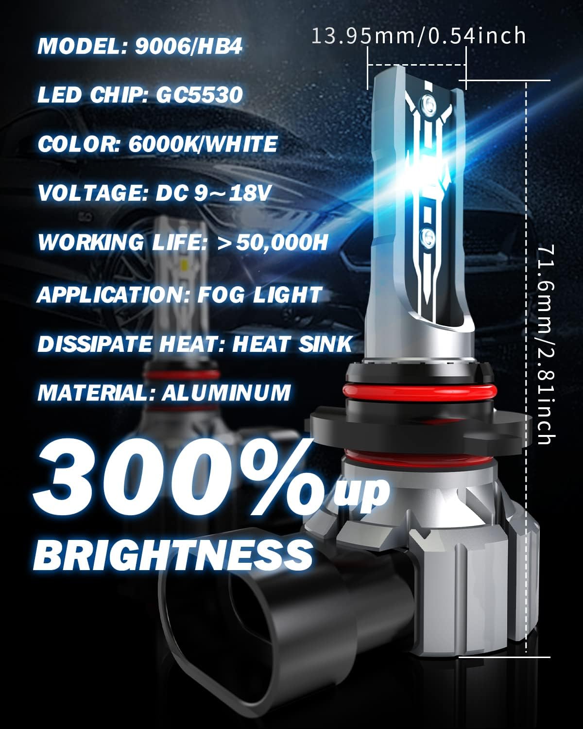 Thumbnail 4 de OUSHI Lampadine HB4 LED 55W 9006: Fendinebbia LED IP65 12000 lm, Xenon 6000K, 2 pezzi