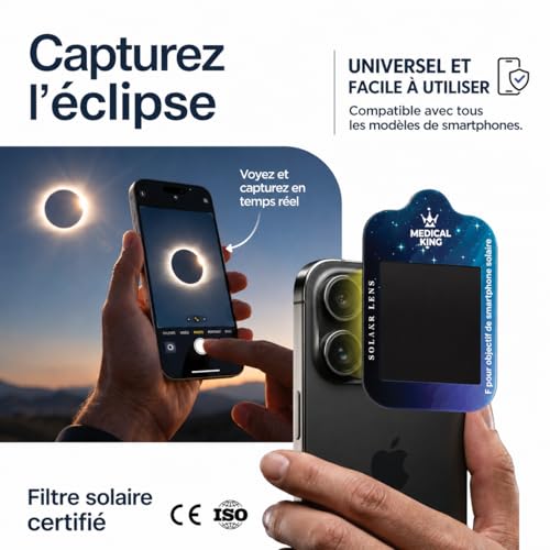 Detalle de Lunettes Eclipse Solaire 2026 – Lot de 12 Paires Premium avec 2 Filtres Solaires pour Smartphone | ISO 12312-2, CE