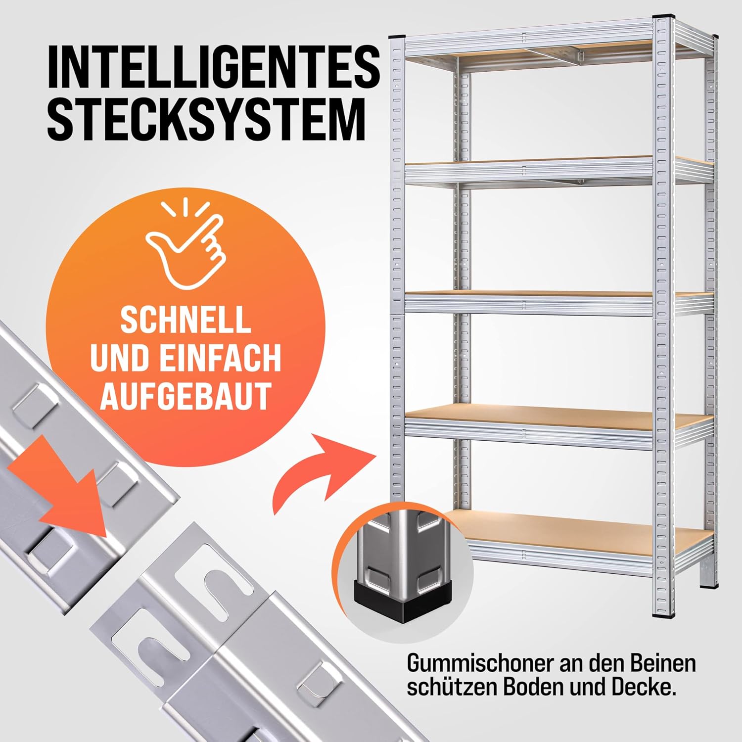 Detalle de Monzana 2er Set Schwerlastregal 180x90x40 cm – verzinkter Stahl, tragfähig bis 875 kg
