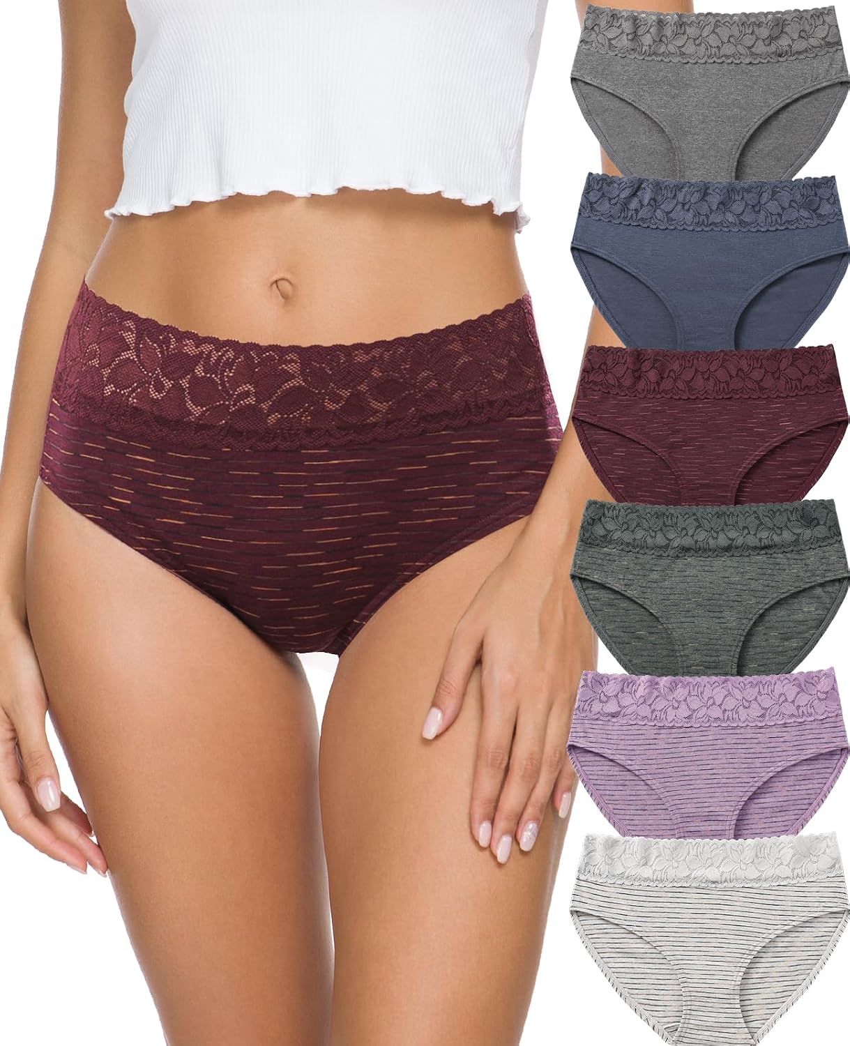 Detalle de ALTHEANRAY Damen Unterhosen aus Baumwolle – Spitzenbesatz, 6er-Pack, atmungsaktiv und komfortabel