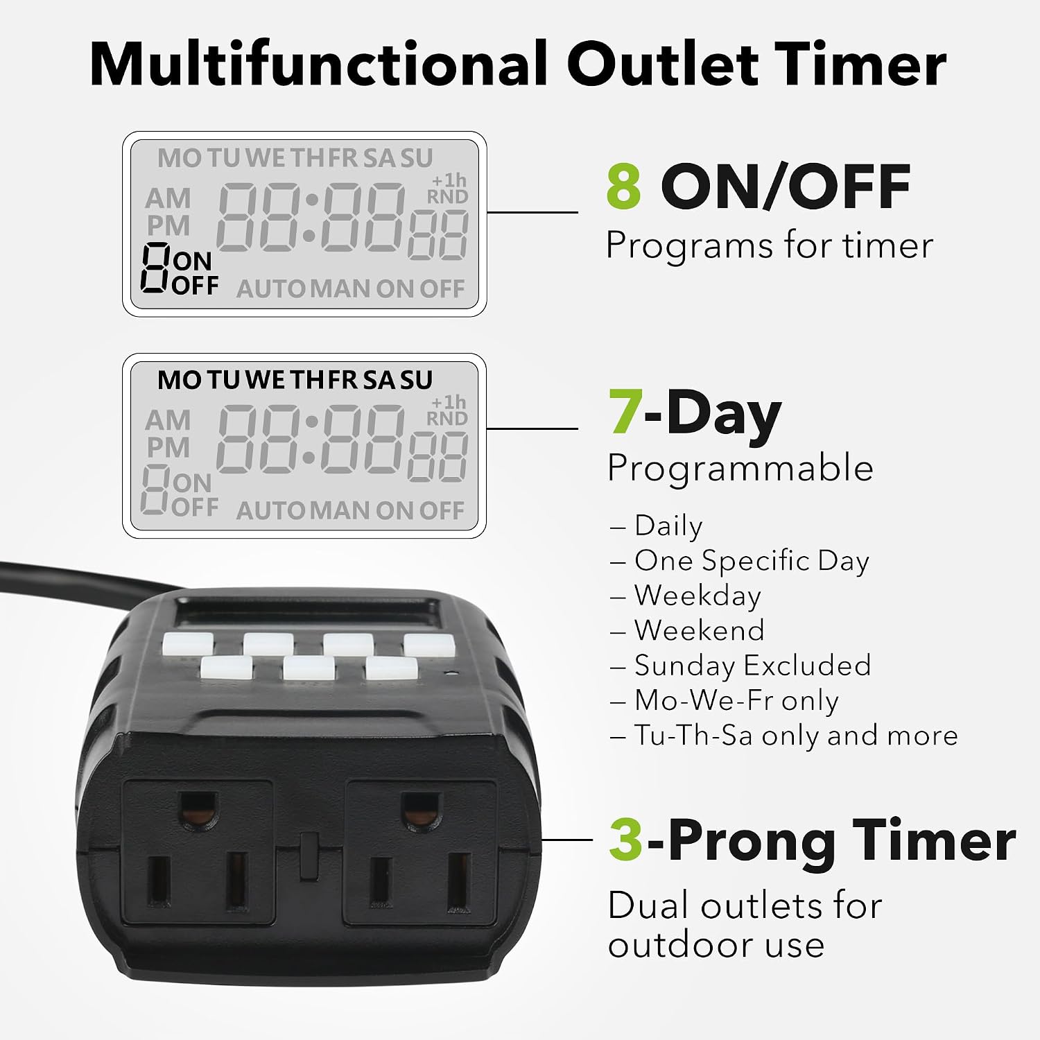 Detalle 2 de BN-LINK U78-2Pack Outdoor 7-Day Programmable Timer, 2 Grounded Outlets