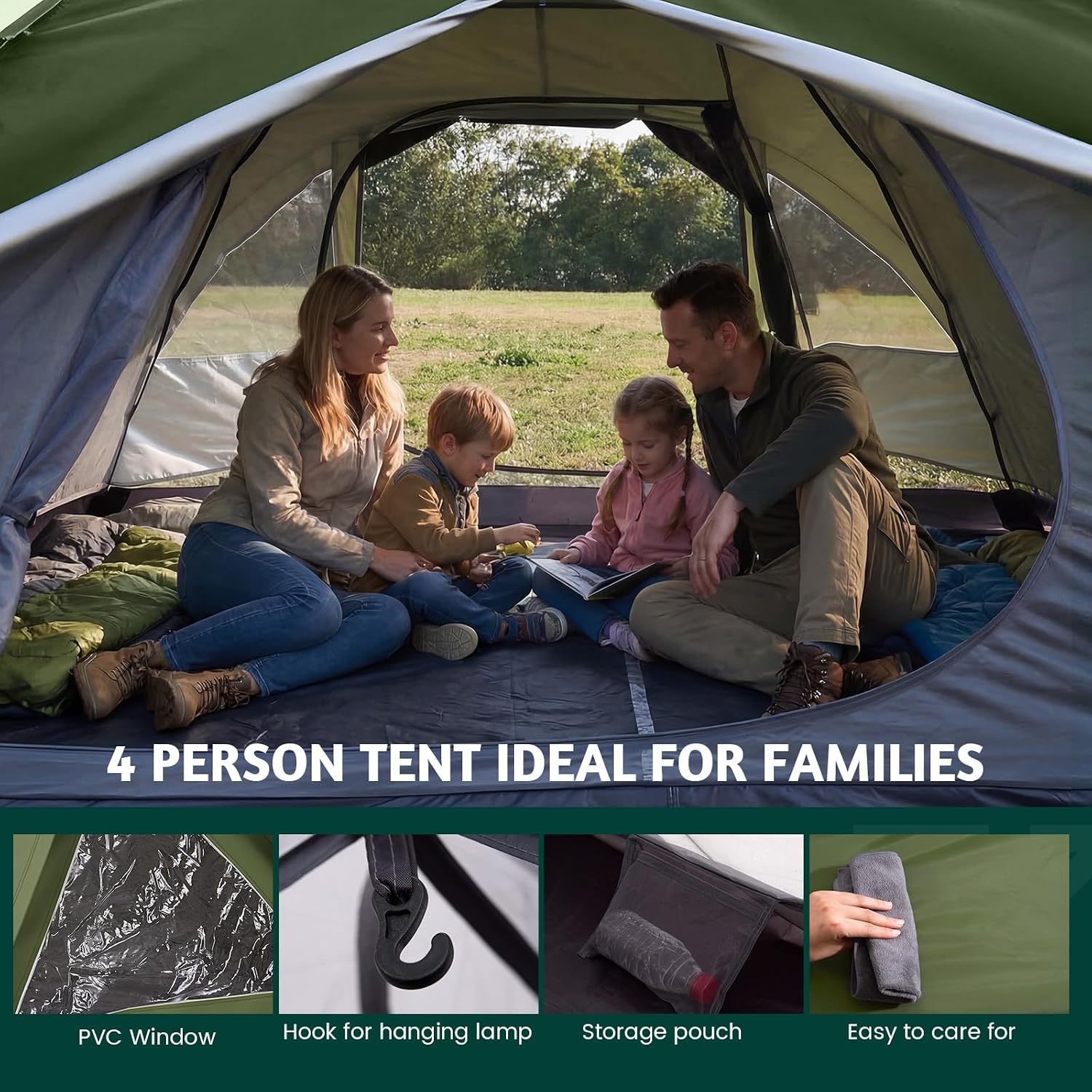 Detalle 1 de FORRINX campingtält för 4 personer med absid, dubbla väggar och UV30-skydd