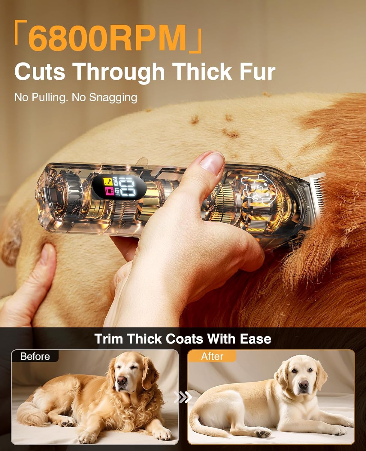 Thumbnail 6 de IPX7 Waterproof Dog Clippers with 6 Guide Combs and Stainless Steel Blade