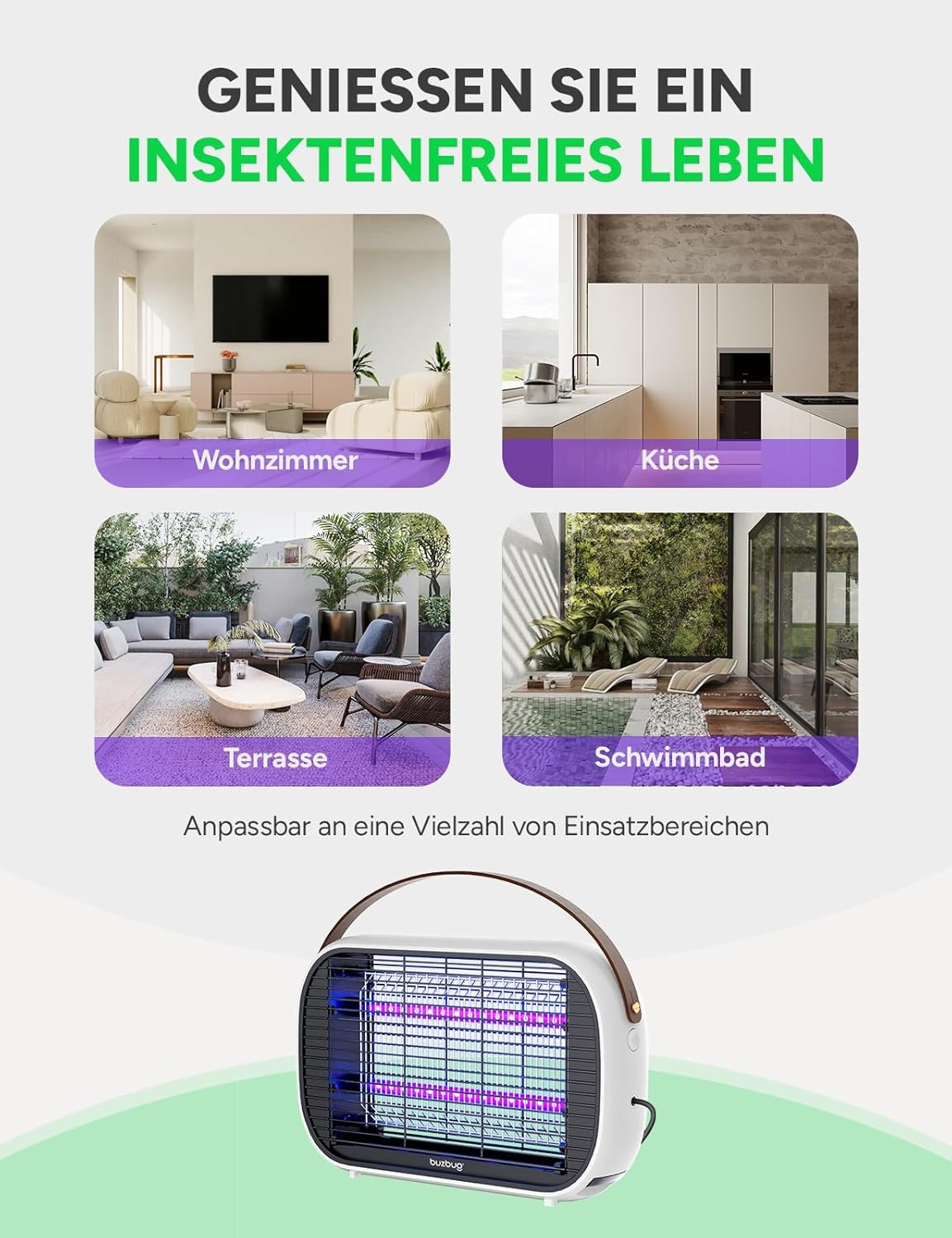 Detalle de Buzbug LED Insektenvernichter MA015B – effektive Innenlösung mit Dual-UV-Technologie
