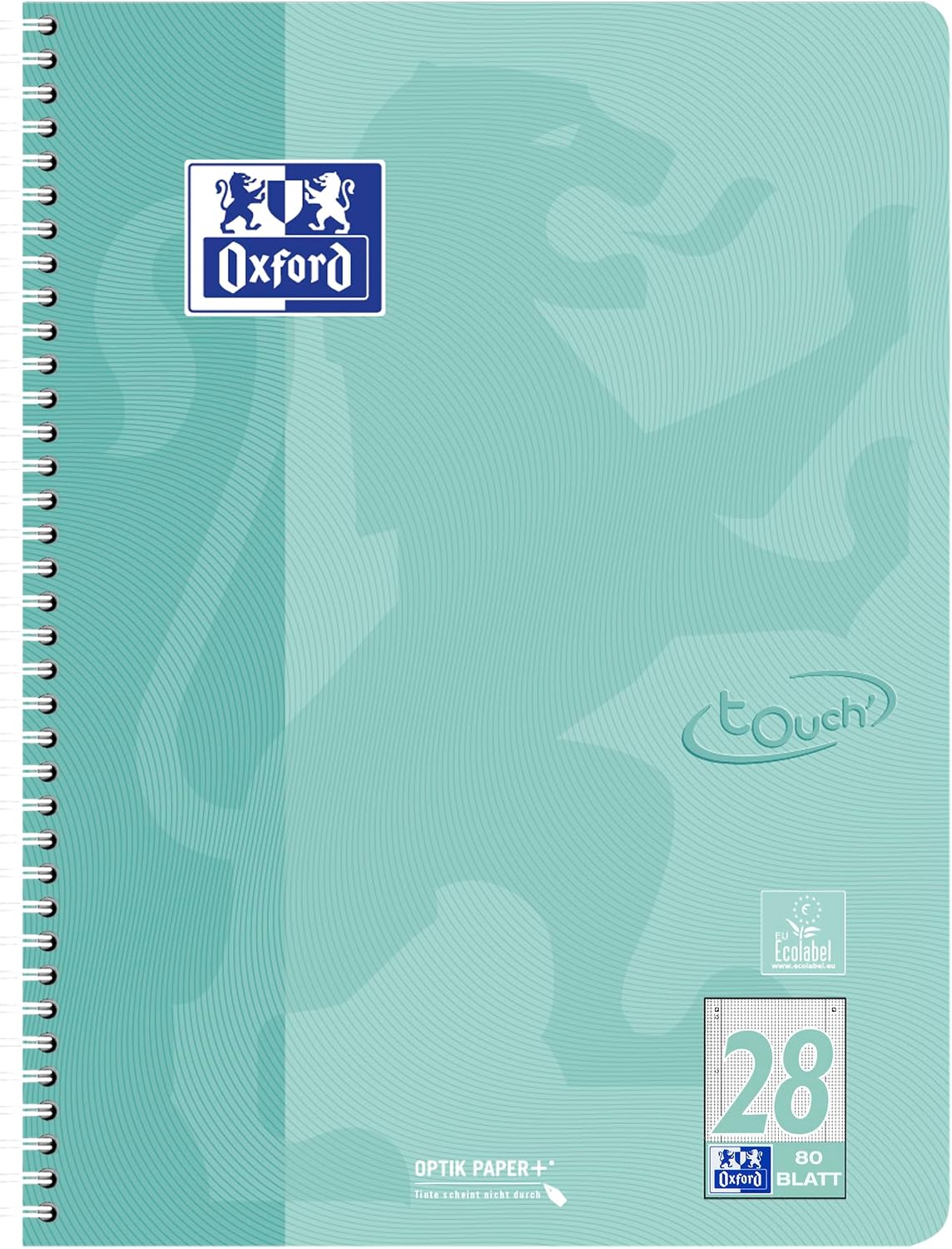 Detalle de Oxford Touch Collegeblock A4 kariert mit Doppelrand – 80 Blatt, 5 Pastellfarben (5er Pack)